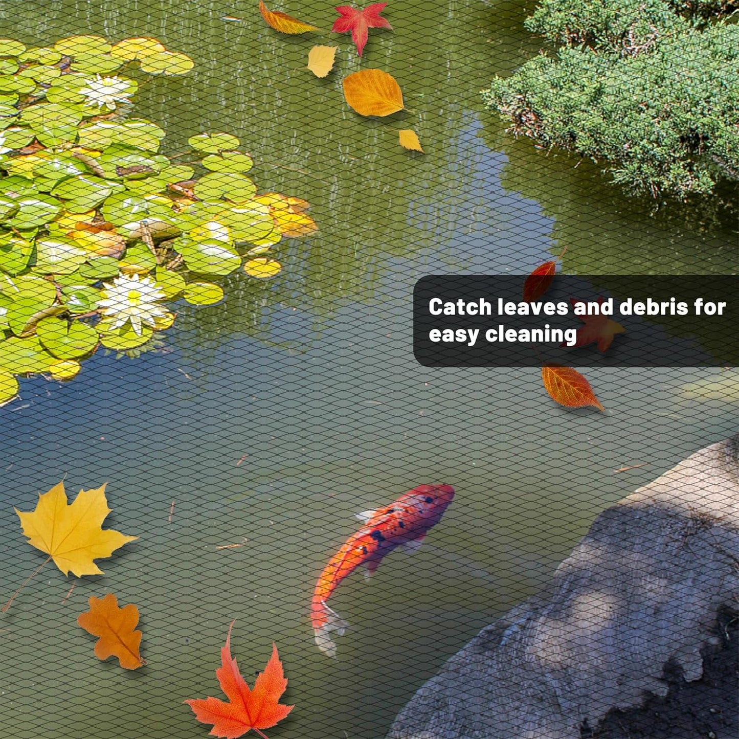 Pond Netting, 7' X 10' Pond Net Cover, Koi Pond Netting for Leaves, Heavy Duty Koi Pond Net Protecting Koi Fish from Herons, Stakes Included