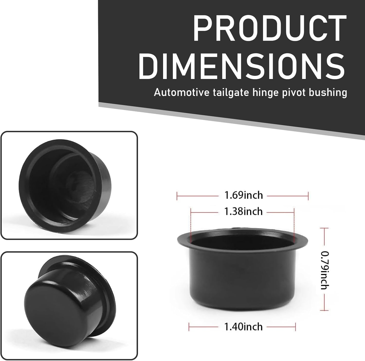 4 PCS Car Tailgate Hinge Insert, Multi-Spec Plug-In Protection Replacement, Tailgate Pivot Bushing Repair Accessories, Compatible with Dodge Ram 1500 2500 3500 and Ford F-Series (Black)