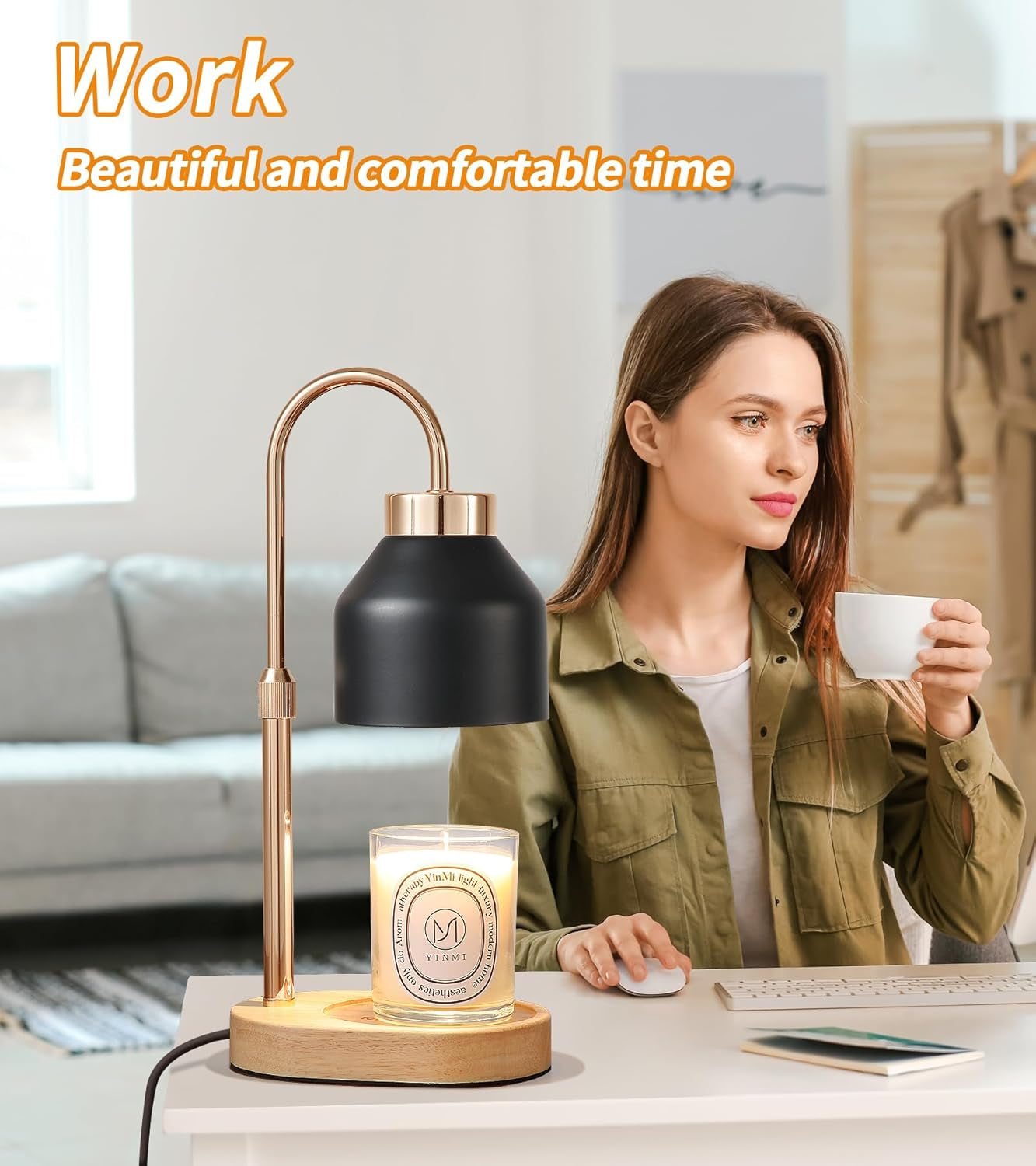 Candle Warmer Lamp,Timer,Dimmer,Adjustable Height Home Decor Electric Wax Melt Warmer with 2 Bulbs Gifts for Mom Womens Christmas Scented Jar Bedroom Living Room Decor