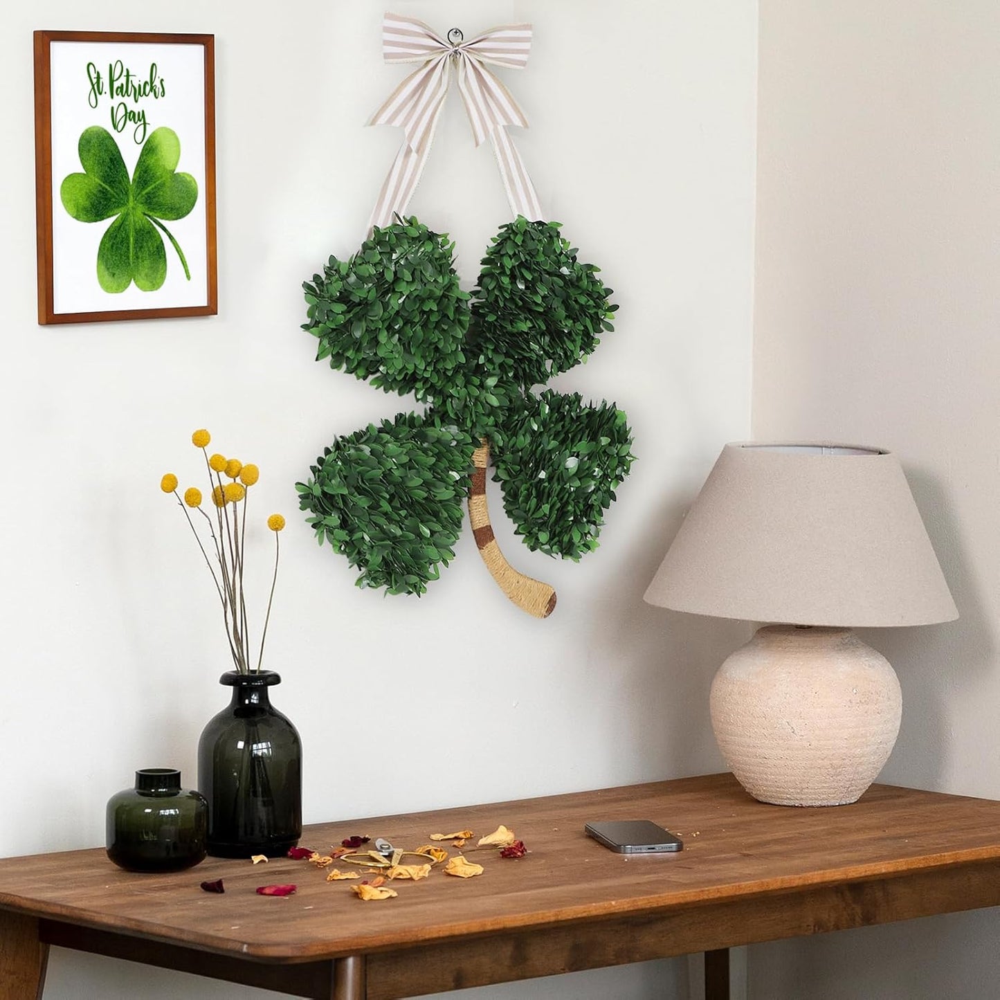 St. Patrick'S Day Decorations, Shamrock Wreath for St. Patrick'S Day Decor, Lucky Green St. Patrick'S Day Door Swag for Fireplace Mantel Walls