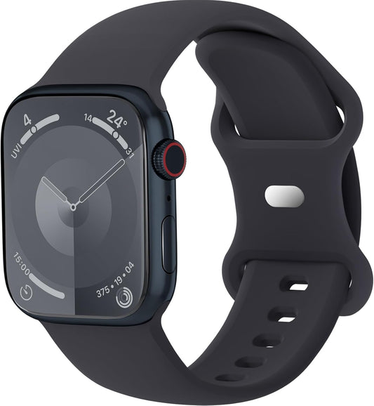 Extra Widened Silicone Bands Compatible with Apple Watch 38Mm 40Mm 41Mm 42Mm 44Mm 45Mm 49Mm, Replacement Soft Sport Strap Wristbands for Iwatch Series 9/8/7/6/5/4/3/2/1 Ultra SE Women Men, Midnght