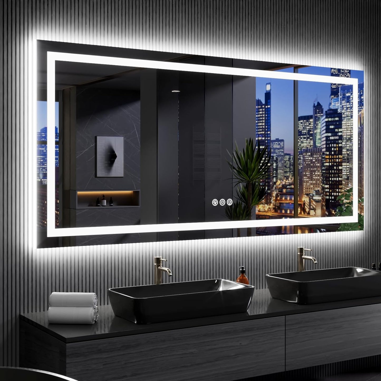 60”X30“ RGB LED Bathroom Mirror with Lights for Bathroom, Anti-Fog, Dimmable，Multiple Light Modes, RGB Backlit + Front Light, Memory Function, Tempered Glass