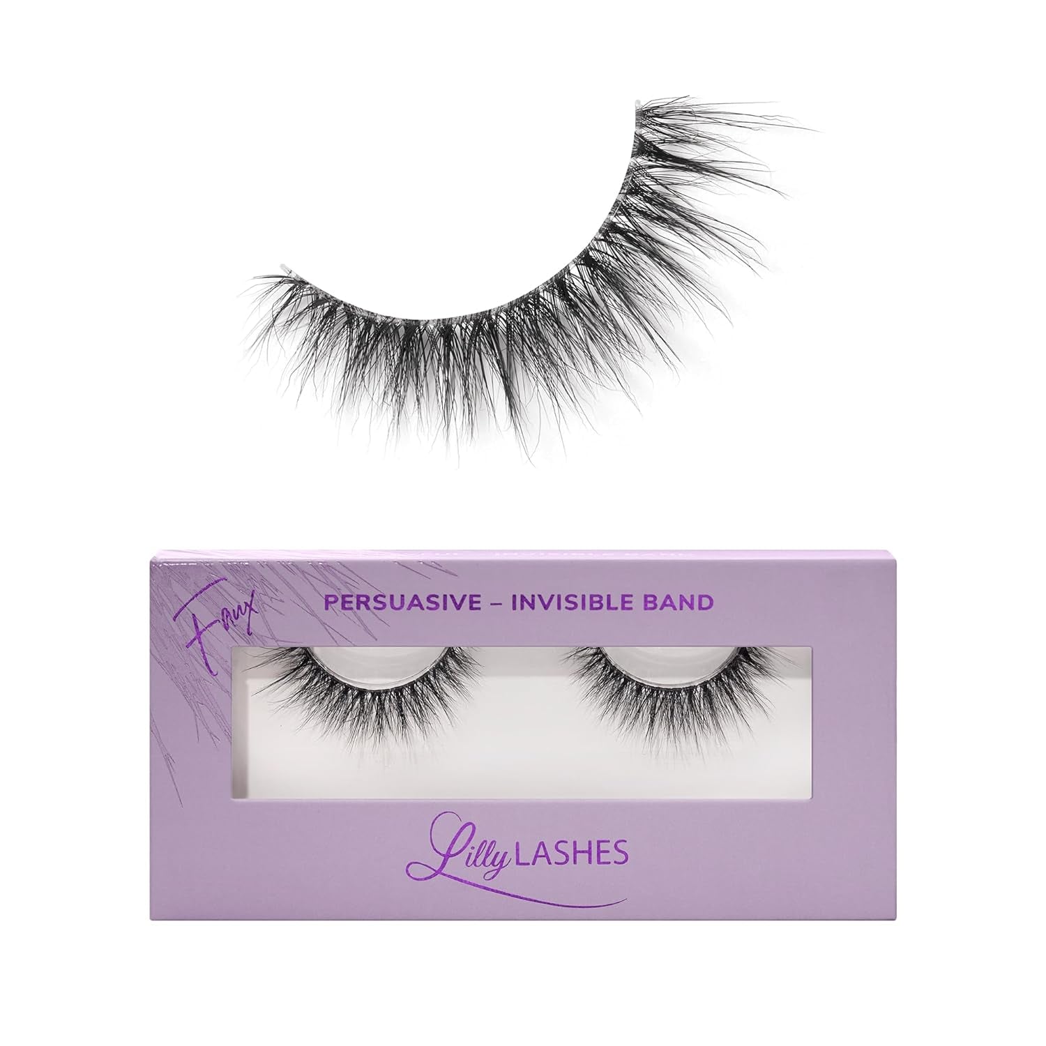 Sheer Band, False Eyelashes W/Invisible Band Lashes, False Lashes Natural Look, Wispy Lashes Style, Clear Band Lashes, Reusable Eyelashes 20X, Lash Glue Not Included, 13.5Mm (Persuasive)