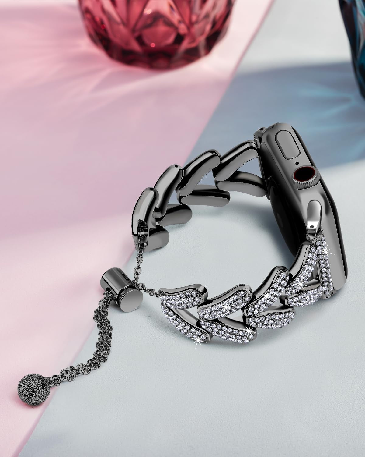 Bling Bracelet Compatible with 42Mm Apple Watch Band Women, Dressy Jewelry Diamond Rhinestone Slim Stainless Steel Metal Wristband Strap for 44Mm/45Mm/49Mm Iwatch Series SE/8/7/6/5/4/3/2/1