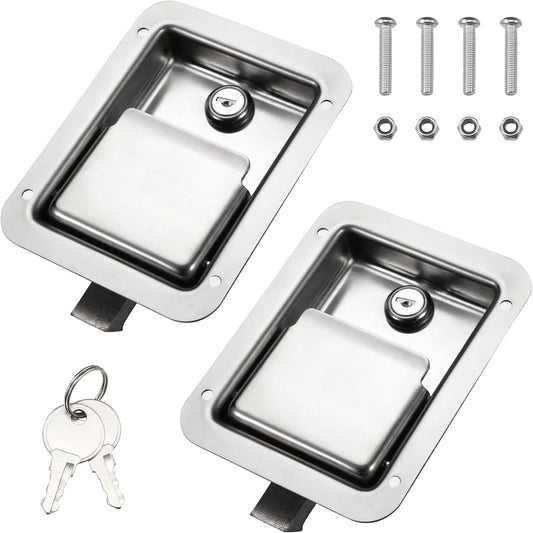 Stainless Steel Truck Tool Box Lock, Paddle Latch Replacement Lock for Truck Box, Toolbox Handle Trailer Door Latch RV Camper Electrical Cabinet, 5.85" L X 4.25" W with Key TRUCK DRIVER