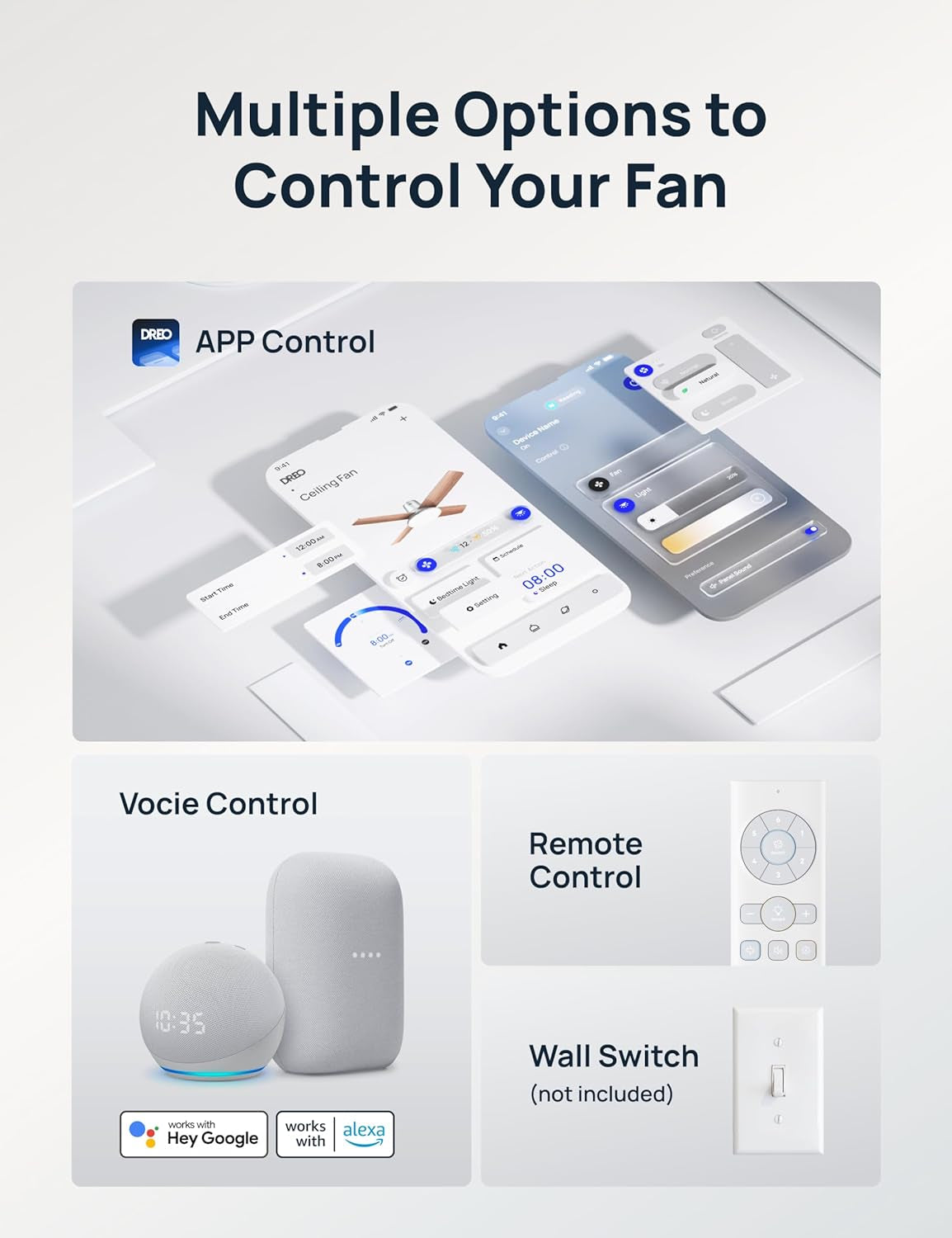 Smart Ceiling Fans with Lights and Remote, 12 Speeds & 3 Fan Modes, Quiet DC Motor, Easy to Install, Dimmable LED Ceiling Fans with App/Alexa Control, 12H Timer for Home, Indoor, Silver, 44''