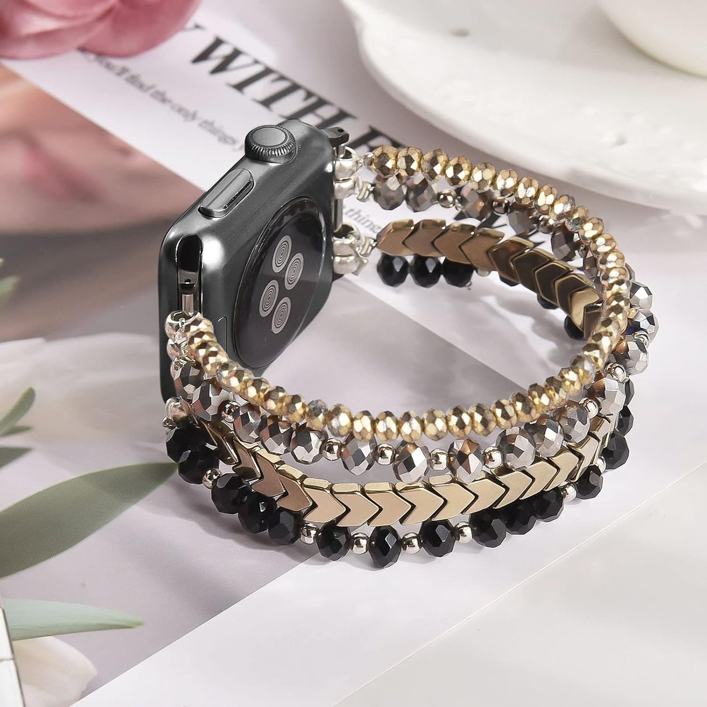 Beaded Bracelet Compatible with Apple Watch Band 38Mm/40Mm/41Mm Series 9/8/7/SE/6/5/4/3/2/1 Women Fashion Handmade Elastic Stretch Strap for Iwatch Bands Replacement Colorful