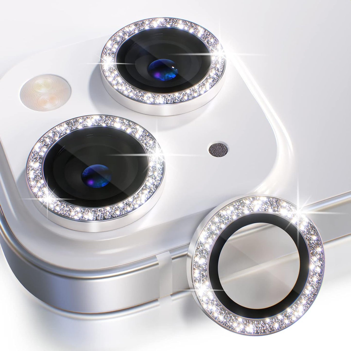 Compatible for Iphone 16 /Iphone 16 plus Camera Lens Protector Bling, 9H Tempered Glass Camera Cover Screen Protector Metal Ring Decoration Accessories(Glitter-Pink)