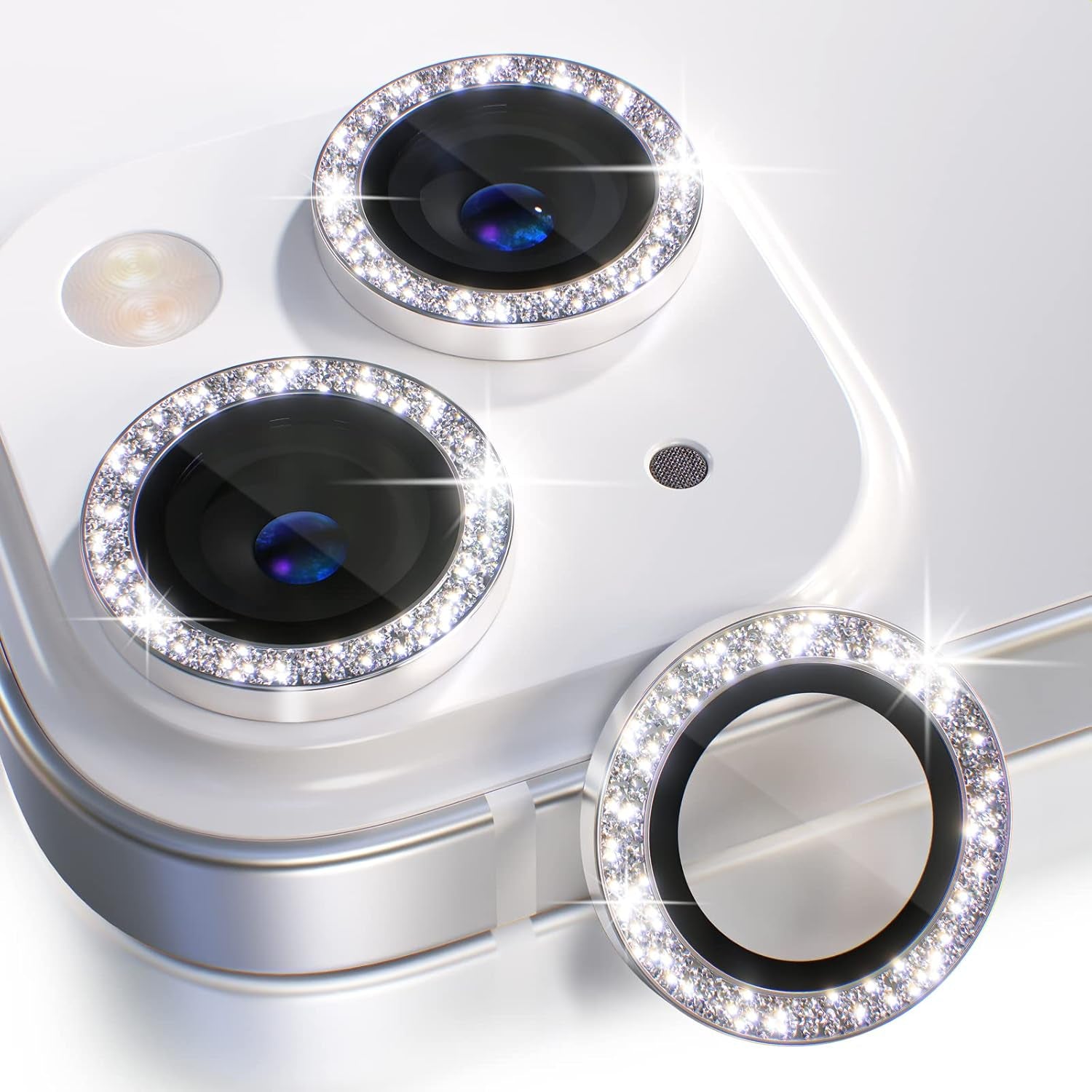 Compatible for Iphone 16 /Iphone 16 plus Camera Lens Protector Bling, 9H Tempered Glass Camera Cover Screen Protector Metal Ring Decoration Accessories(Glitter-Pink)