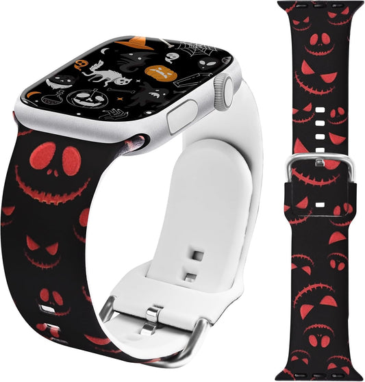 Halloween Bands Work with Apple Watch Band 38Mm 40Mm 41Mm for Women Girl, Silicone Strap for Apple Watch Bands Gift, Soft Festival Bands for Iwatch Bands Series 10 9 8 7 6 5 4 3 2 1 SE Men Boy