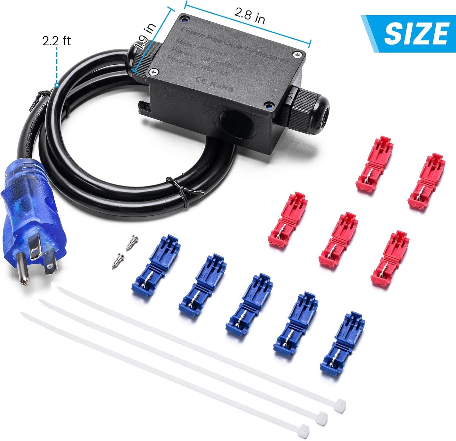 Self Regulating Water Pipe Heating Cable Kit with LED Indicator Plug, Suitable for All Types of Self-Regulating Heating Cables up to 600W