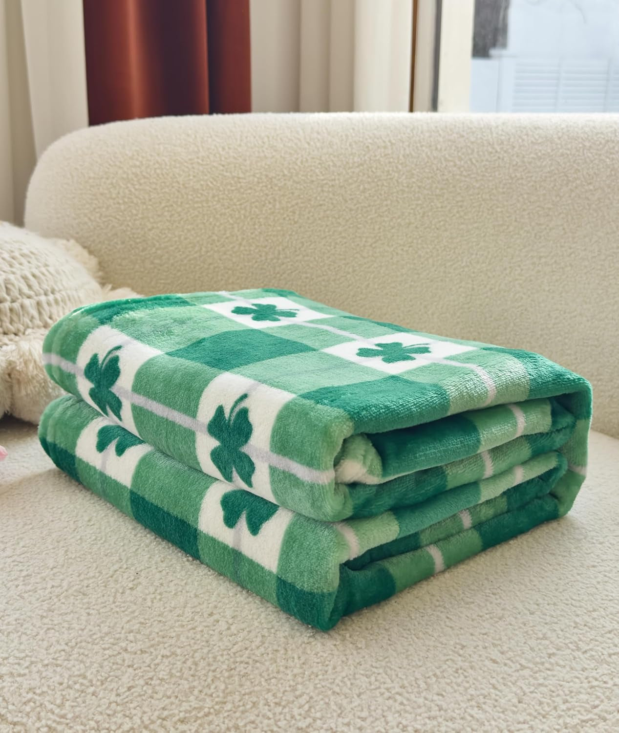 Velvet Touch Ultra Plush St Patricks Day Lucky Spring Green Clover Shamrock Irish Printed Fleece Throw/Blanket-50 X 60Inch, Lucky Plaid Clover