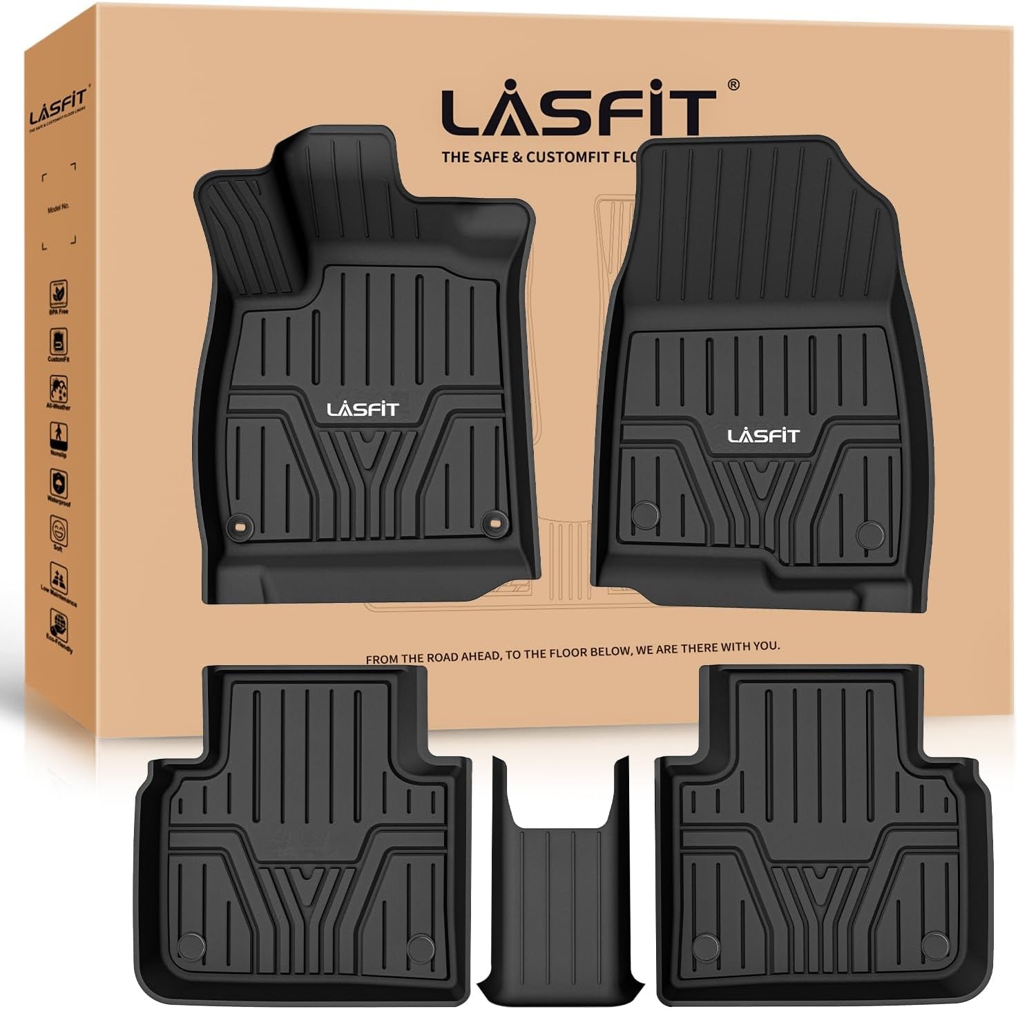 Floor Mats for Honda CR-V 2023-2025 (Include CR-V FCEV & Hybrid Models) All Weather Protection TPE Car Liners, 1St & 2Nd Row Black