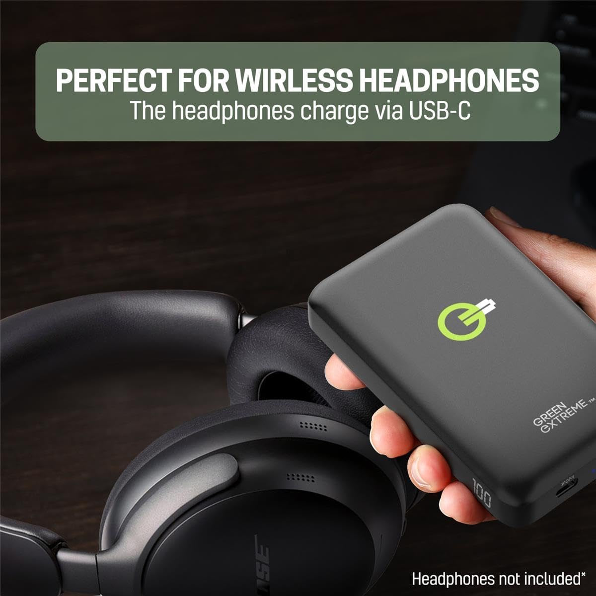 Quietcomfort Wireless Noise Cancelling Headphones, Bluetooth over Ear Headphones Bundle with Green Extreme Wireless Portable Charger, Cypress Green (Cypress Green)