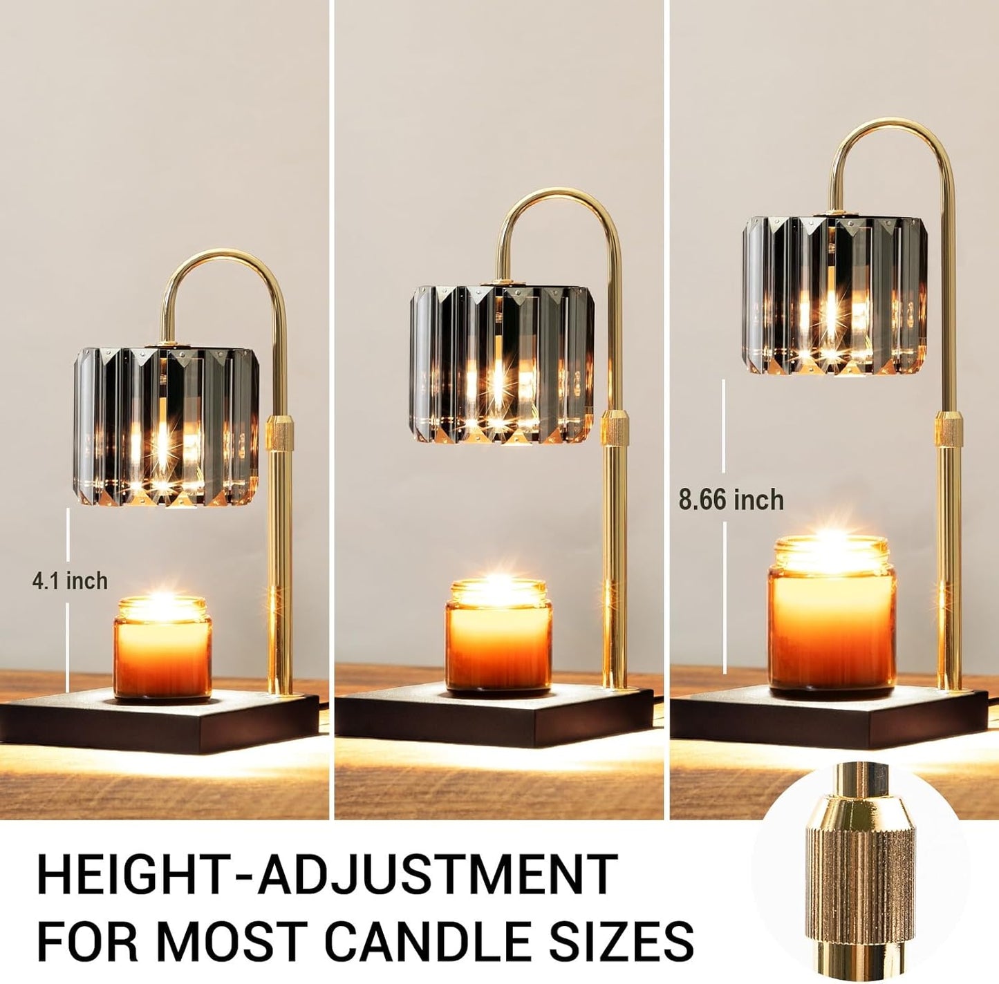 Candle Warmer Lamp with Timer, Dimmable Electric Candle Wamer Adjustable Height, Glass Modern Candle Melter Lamp, Black, Elegant Home Decor