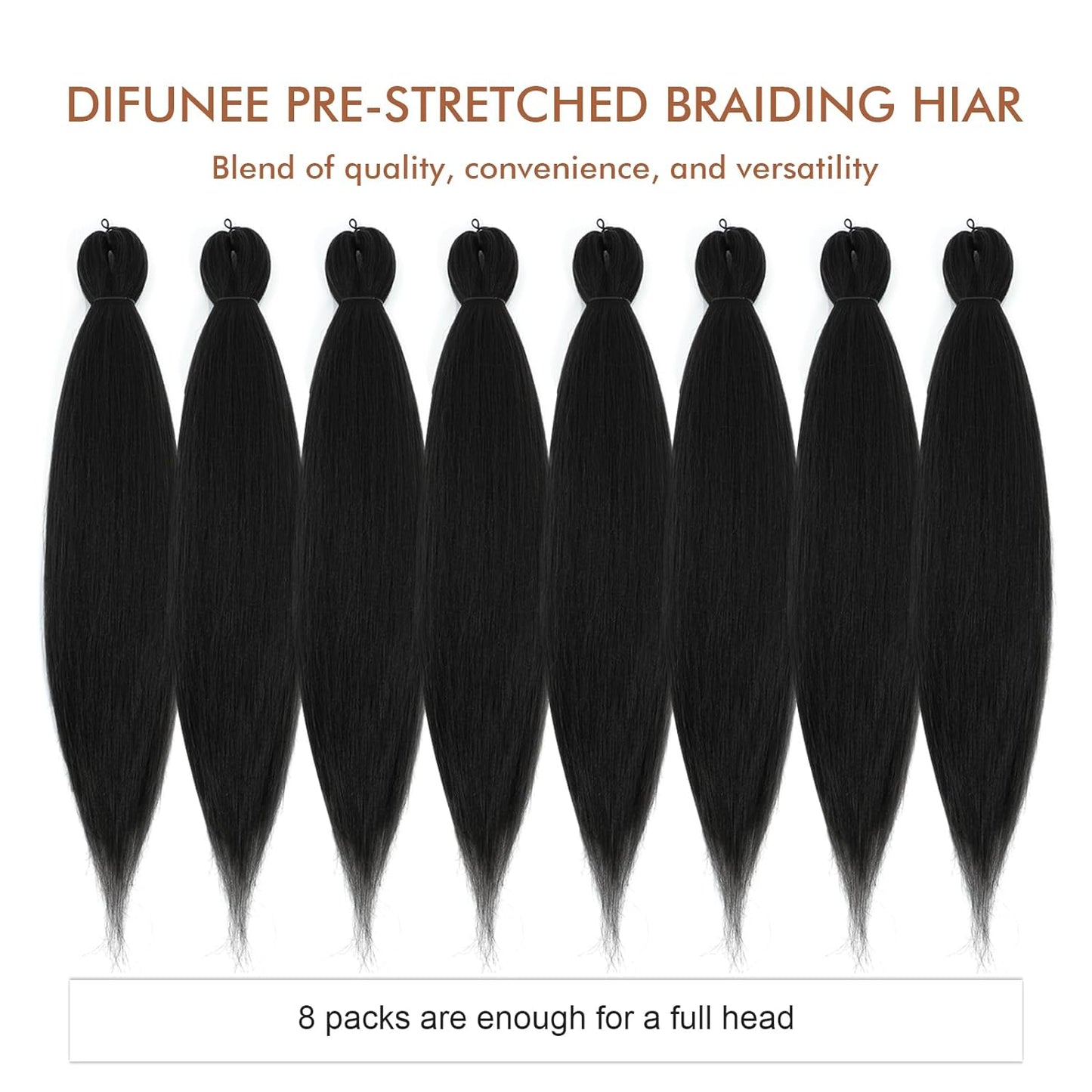 Pre-Stretched Braiding Hair - 16 Inch 8 Packs Natural Black Short Braiding Hair for Twist or Box Braids, Yaki Texture Hot Water Setting Synthetic Braiding Hair Extensions (16 Inch, 1B-8P)