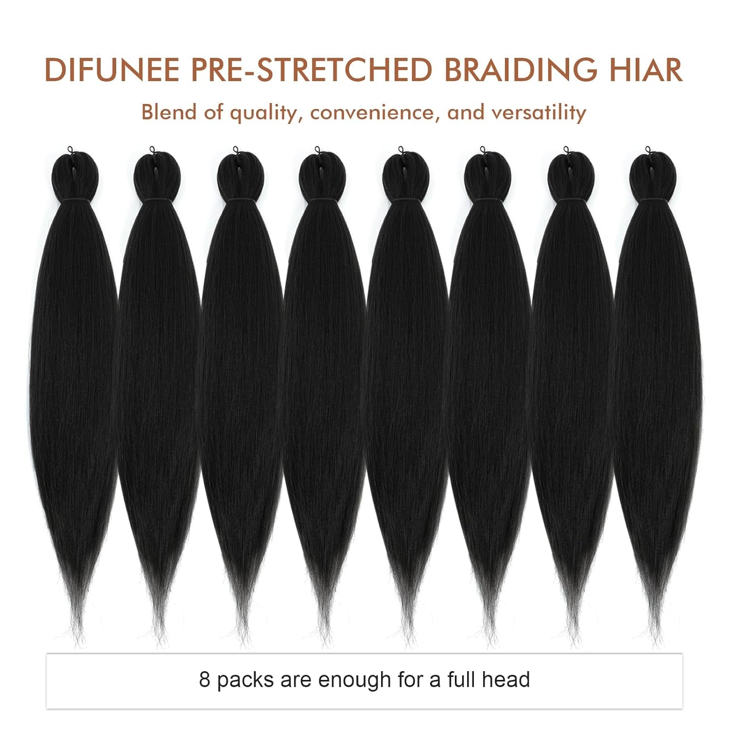 Pre-Stretched Braiding Hair - 16 Inch 8 Packs Natural Black Short Braiding Hair for Twist or Box Braids, Yaki Texture Hot Water Setting Synthetic Braiding Hair Extensions (16 Inch, 1B-8P)