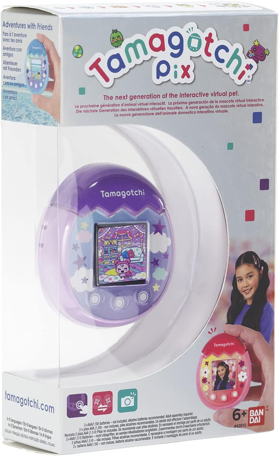 Bandai PIX - Sky Purple - 42910 Virtual Electronic Pet with Color Screen, Touch Buttons Games and Camera BanUK