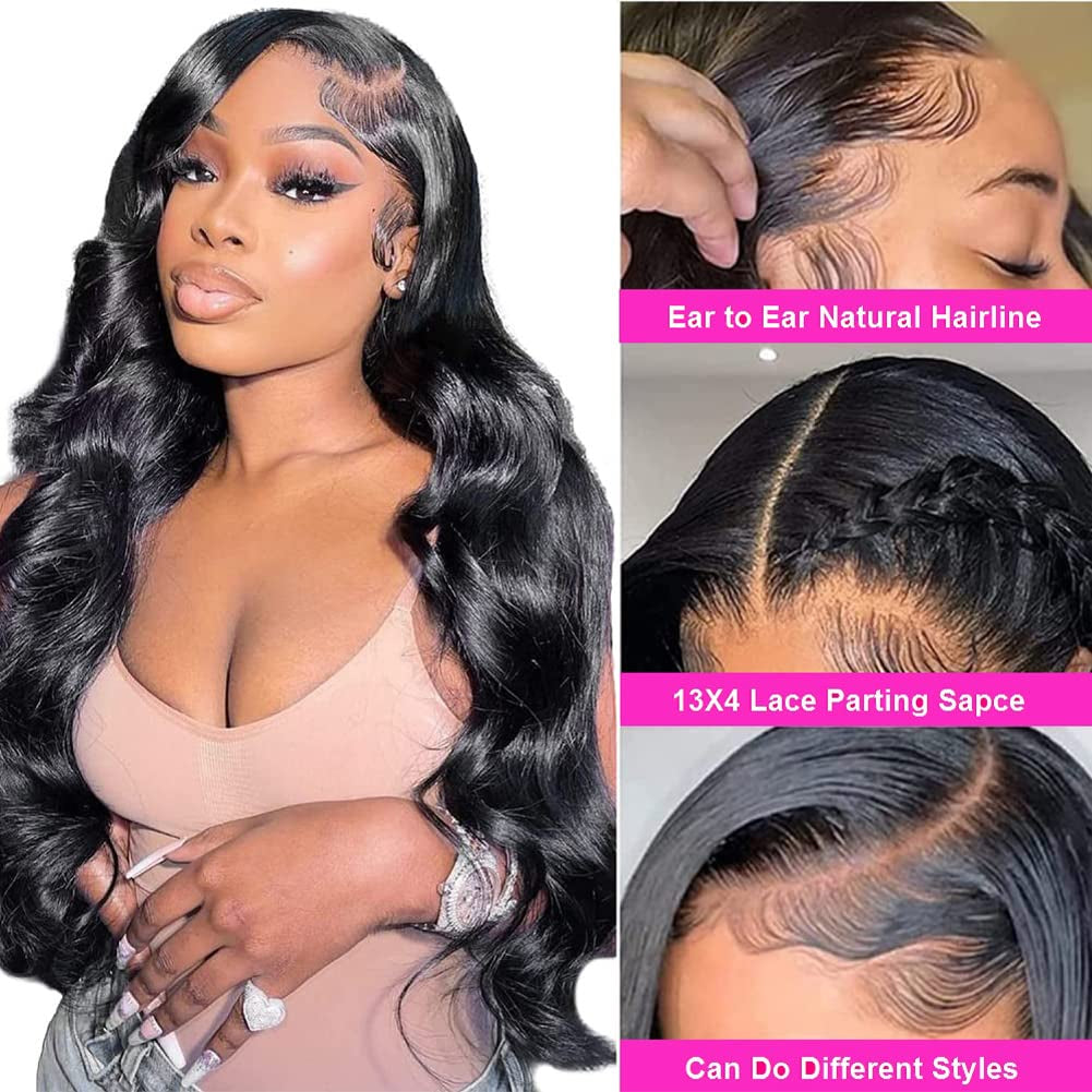 Body Wave Bundles with Frontal 100% Brazilian Virgin Human Hair Bundles with Frontal Closure 12A Unprocessed Body Wave Weave 3 Bundles Human Hair with Frontal 13X4 HD Lace (18 20 22+16)