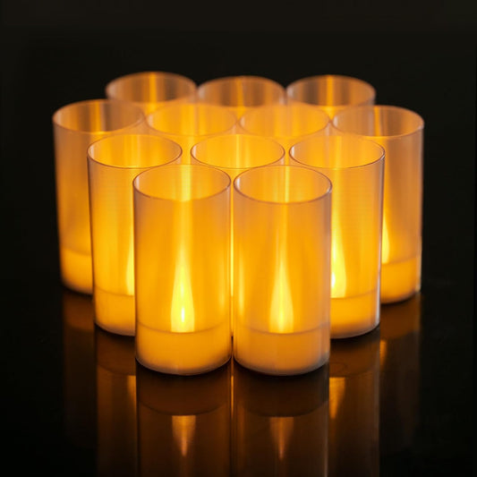 Flameless Candles, Battery Operated LED Pillar Candles, D1.5 X H3 Inch, Flickering Warm Yellow Long Flame-Effect Light, Romantic Electronic Fake Votive Candles, Set of 12 (Yellow)