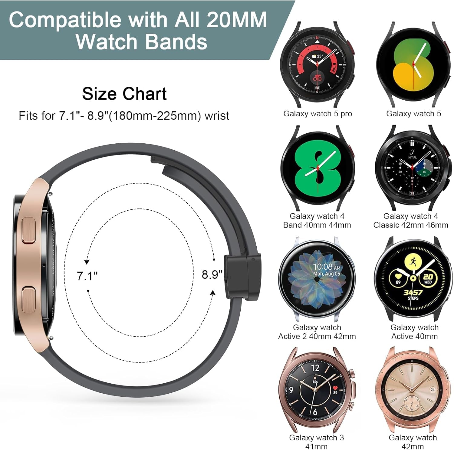 Bands Compatible with Samsung Galaxy Watch 6 Band 40Mm 44Mm, Samsung Galaxy Watch 6 Classic Bands 43Mm 47Mm, 20Mm Soft Silicone Sport Replacement Strap for Galaxy Watch 6 Band Women Men