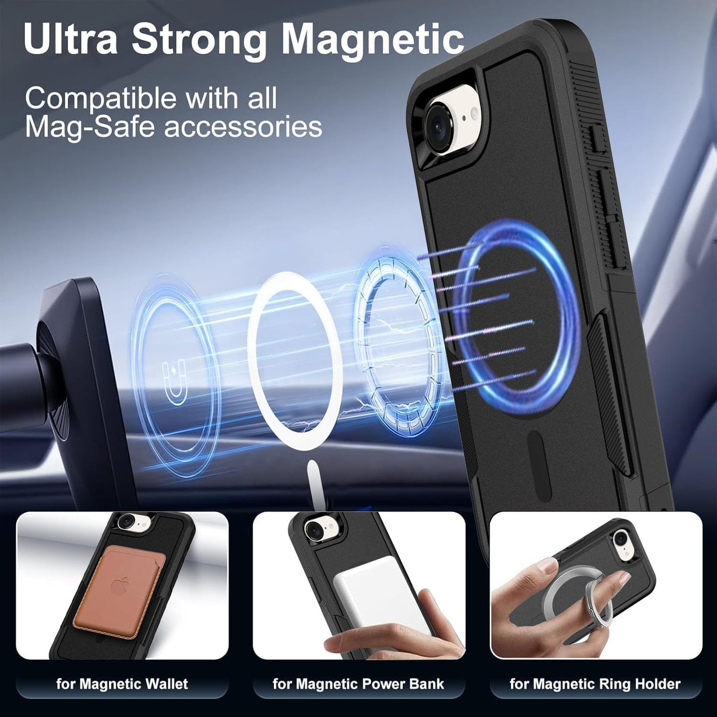 for Iphone 16E Case, Compatible with Magsafe, with Privacy Screen Protector, 15Ft Drop Protection, Dual Layer Magnetic Phone Case for Iphone 16E (2025), Black