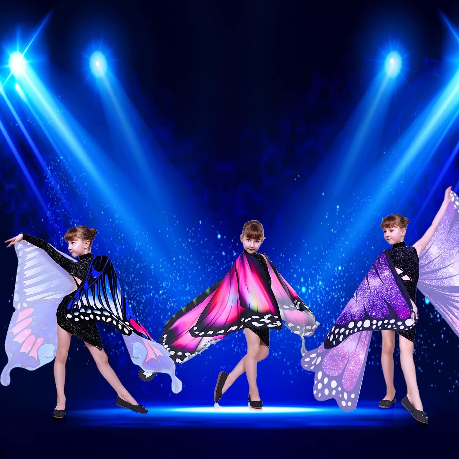 Butterfly Wings for Girls, Butterfly Costume Blue Purple, Fairy Wings Shawl, Halloween Costumes for Kids