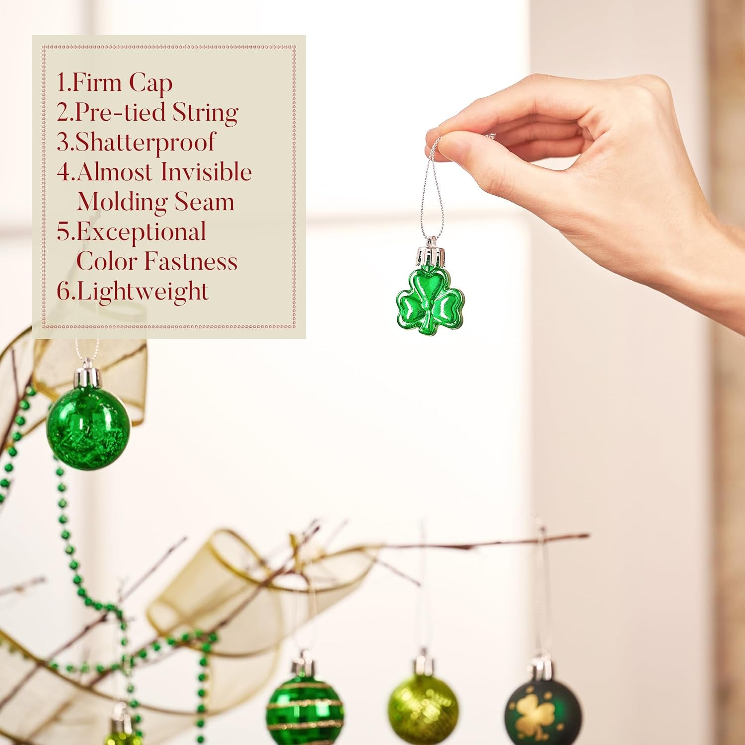 St Patricks Day Decorations Shamrock Tree Ornament Set, 28Ct 1.57Inch Hanging Ball Ornament Irish Festival Decor, Good Luck Clover Green Gold St. Patrick'S Ball for Party Home Spring