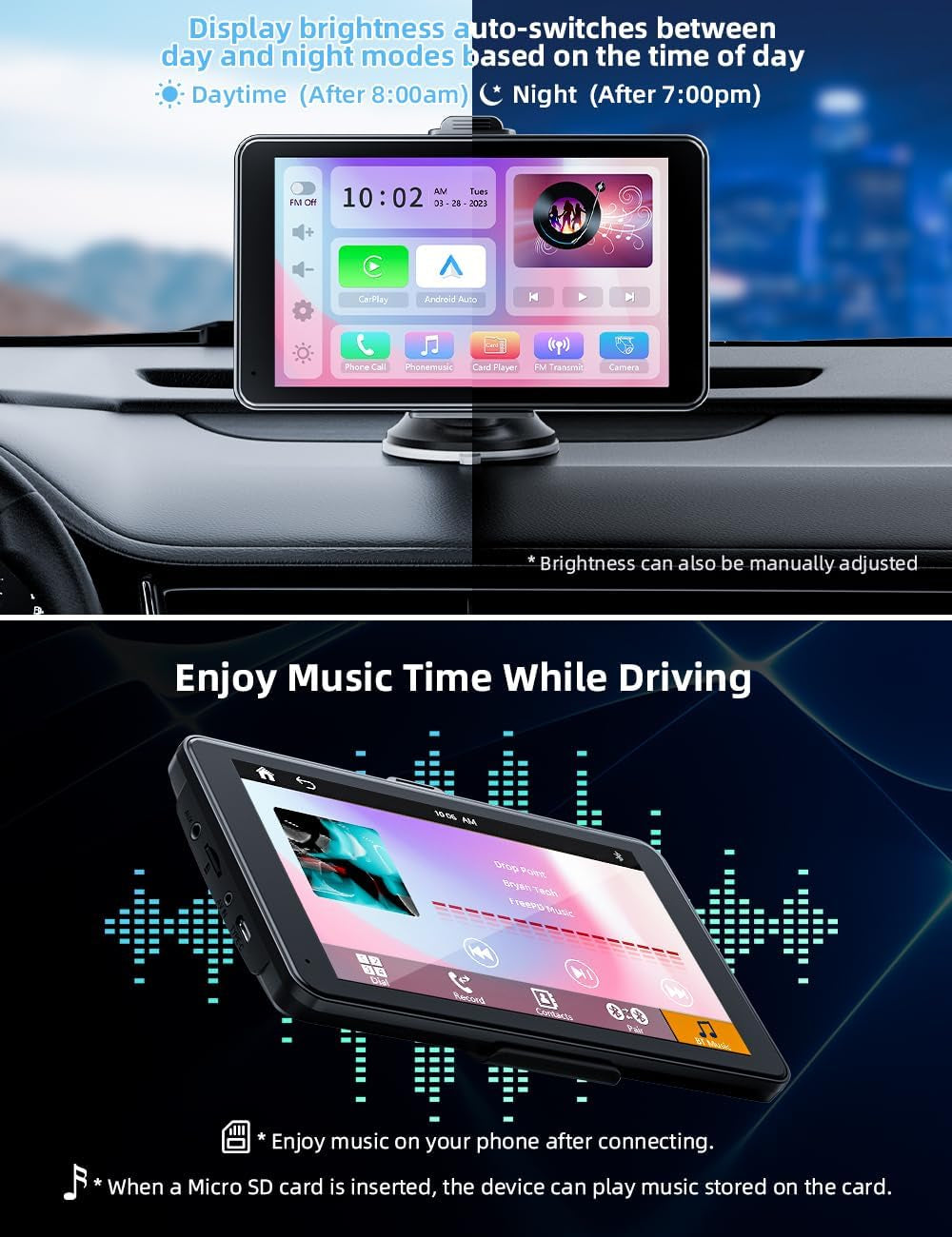 Carplay Car Stereo, Portable 7'' Car IPS Touch Screen with 720P Backup Camera for Most Vehicles with Car Drive Mate Navigation, Siri, FM, Bluetooth, and 3.5Mm AUX