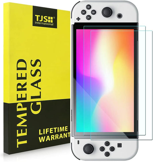 [2 Pack Screen Protector Tempered Glass for Nintendo Switch OLED Model 2021, [Works While Docking] - 0.3Mm Thickness/Bubble Free/Ultra Clear/9H Hardness/Anti-Scratch/Anti-Fingerprint (Clear)