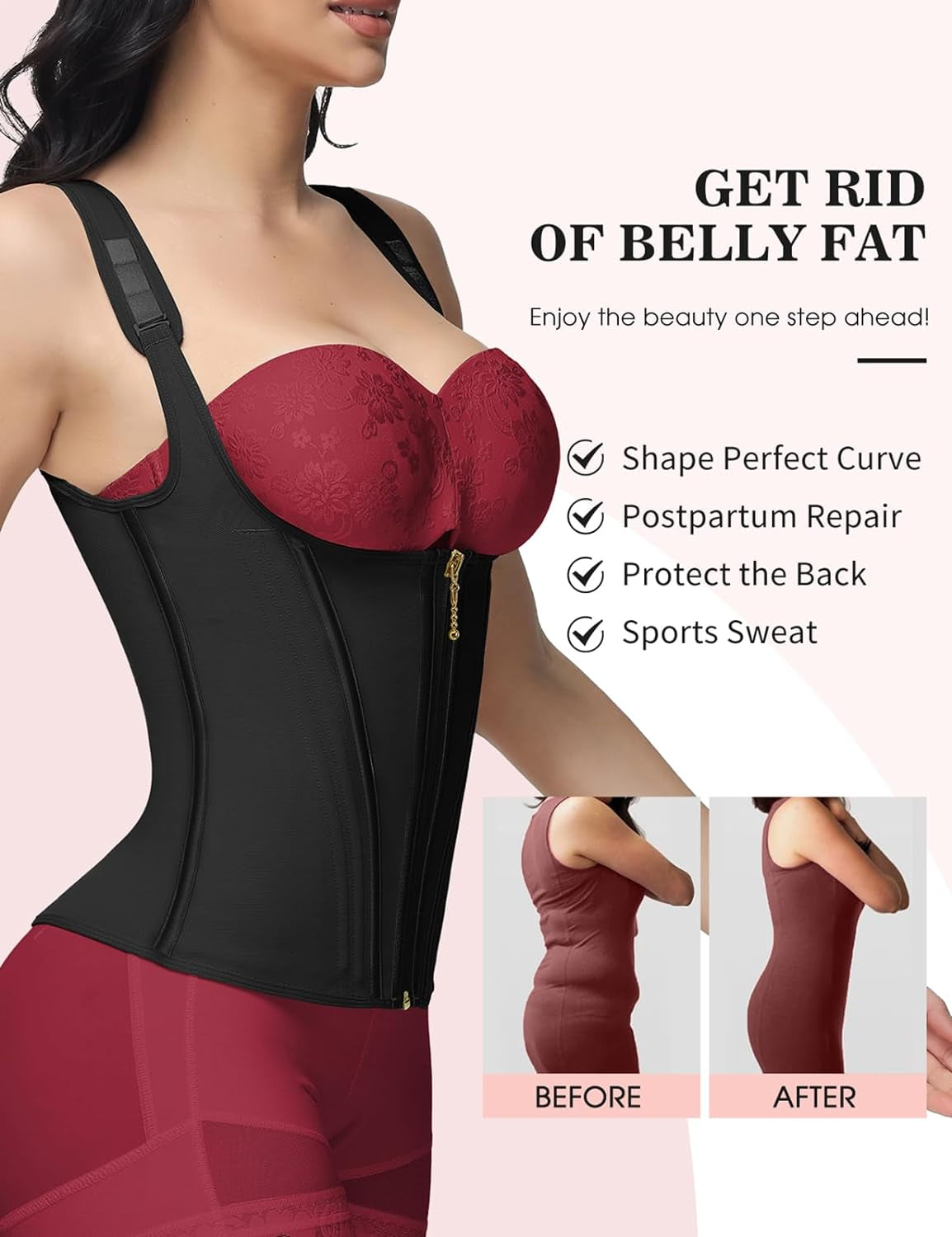 Waist Trainer for Women, Tummy Control Sports Girdle, Workout Body Shaper with Adjustable Shoulder Strap