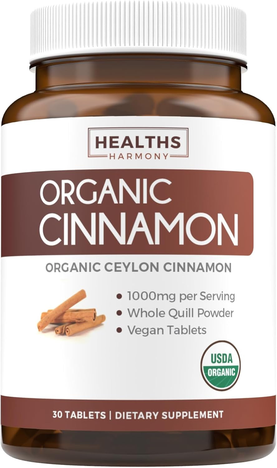 USDA Organic Ceylon Cinnamon (120 Tablets) 1000Mg Cinnamon Quill Powder per Serving - Natural Cinnamon Supplements for Effective Metabolism, Cognative, Joint, Immune Support - (No Capsules or Pills) TLBH