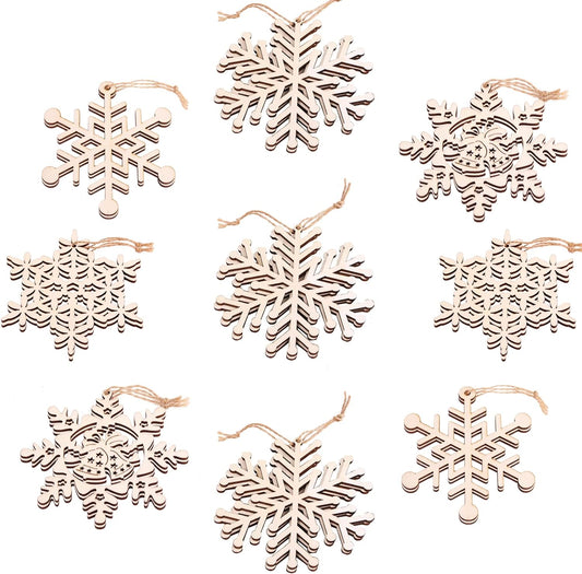 Wooden Christmas Tree Ornaments 40 Pcs, Small Blank Unfinished Wood Snowflake Cutouts Slices Set to Paint for Holiday Home Decorations, Rustic Xmas Gift Tags for Kids Art & Crafts DIY