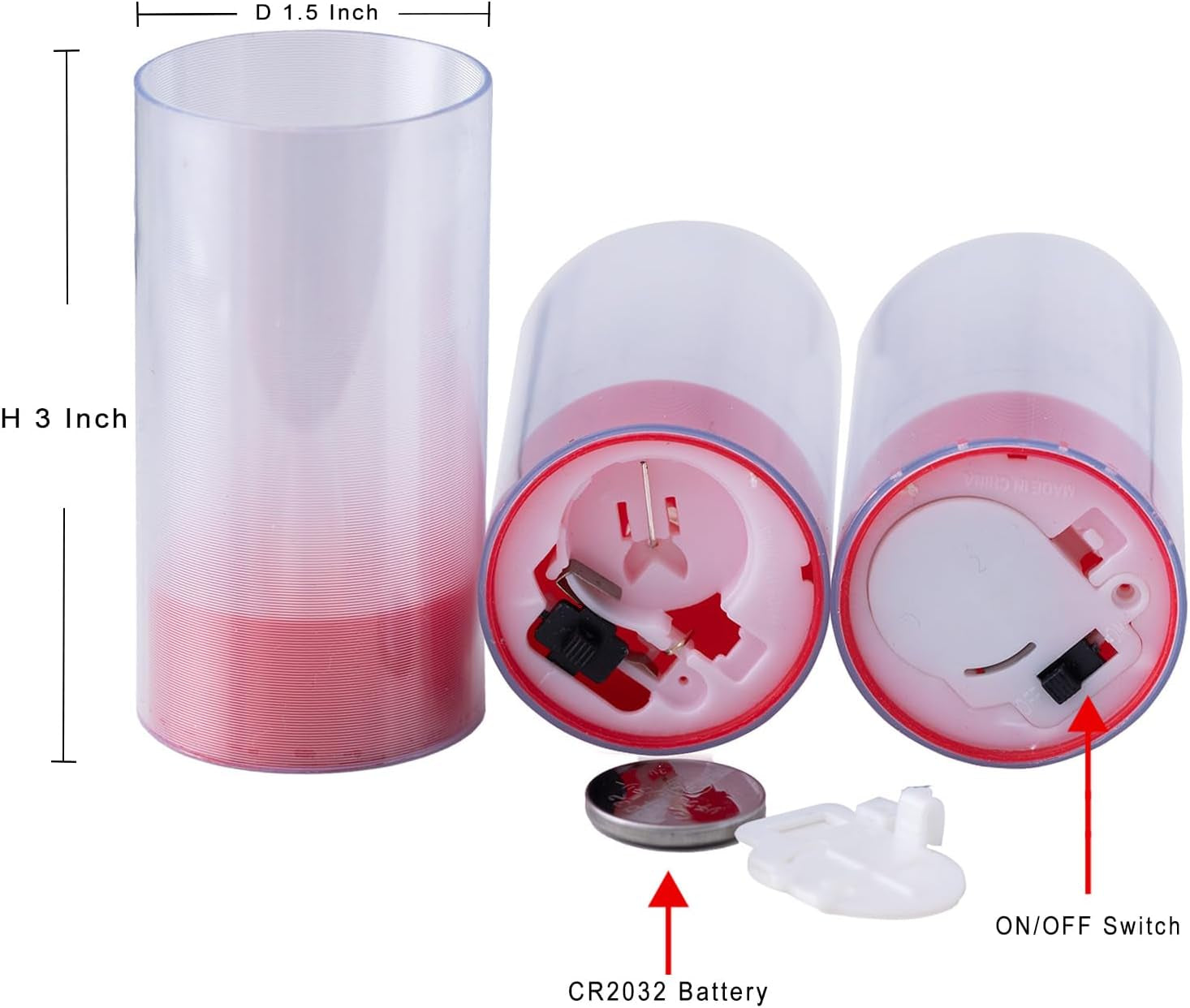 Flameless Candles, Battery Operated LED Pillar Candles, D1.5 X H3 Inch, Flickering Red Long Flame-Effect Light, Romantic Electronic Fake Votive Candles for Halloween, Set of 12 (Red)