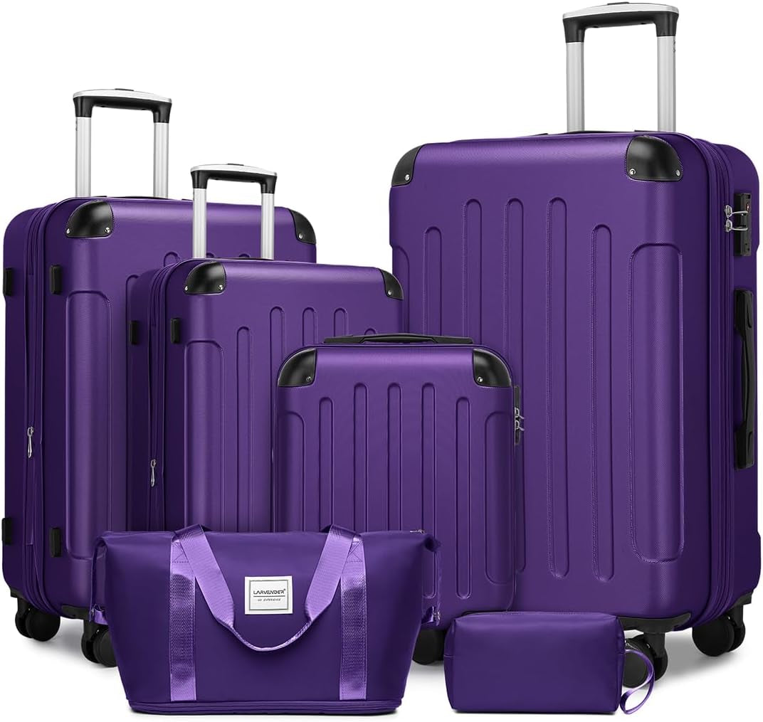 Luggage Sets 6 Piece Hardshell Expandable Suitcases with Spinner Wheels TSA Lock, Lightweight ABS Travel Carry on Suitcase Set for Women, Black Brown
