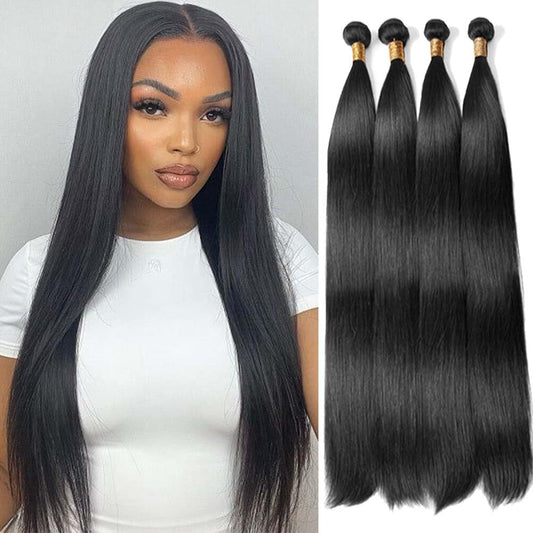 Straight Bundles Human Hair 14 16 18 20 Inch 4 Bundles Deals 12A Brazilian Weave Bundles Human Hair 100% Unprocessed Virgin Remy Double Machin Weft for Women Black Color Hair Extensions