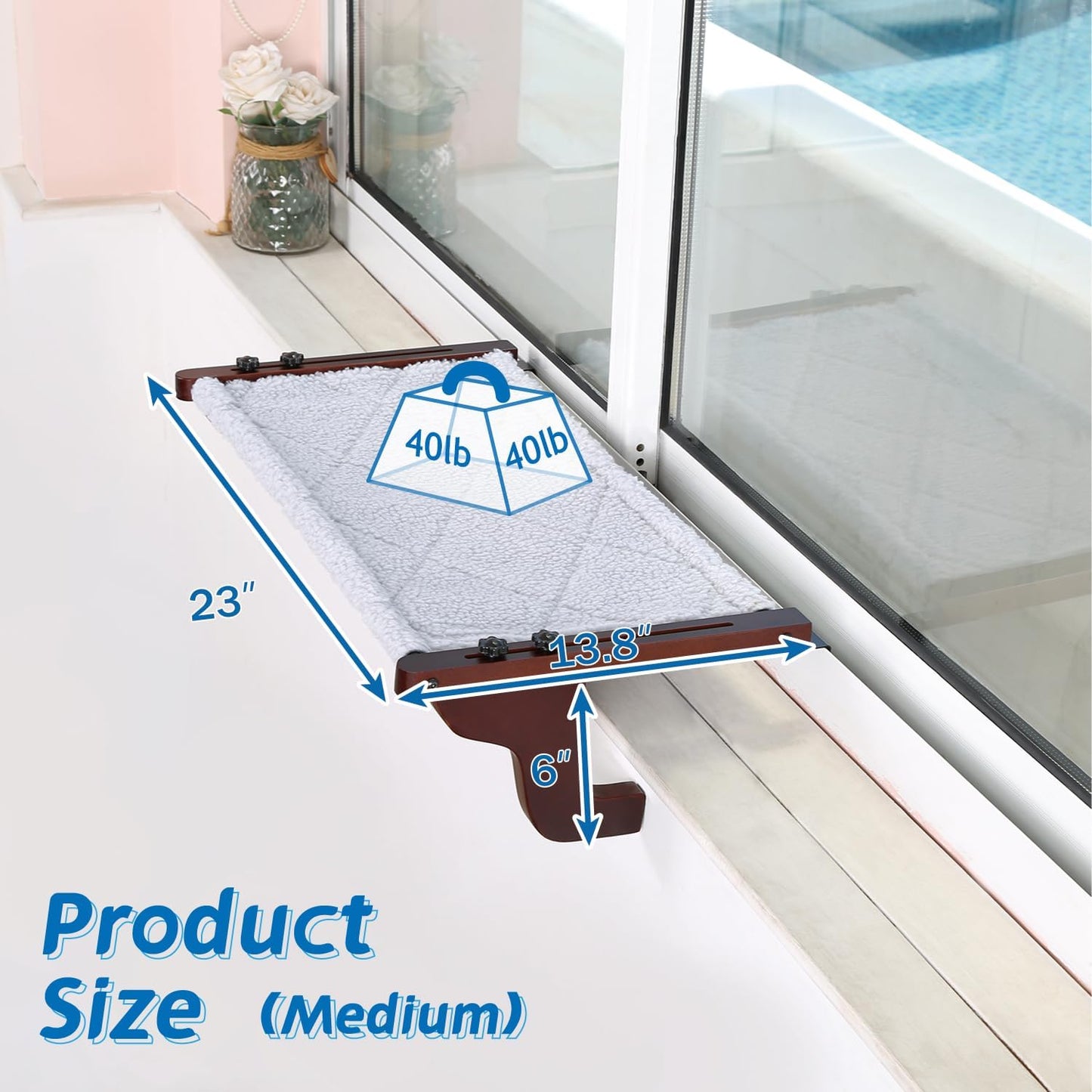 Easy Seat Cat Perch for Window Sill - Hammock Design W/Premium Wood & Robust Metal Frame - Cat Window Seat for Large Cats and Kittens (Dark Stained Wood W/Gray Bed, Medium (23''W X 14''D))