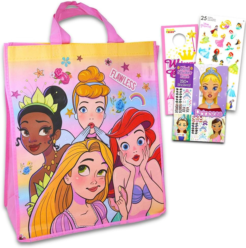 Princesses Reusable Pink Tote Bag 14"X10" Grocery Size plus Stickers
