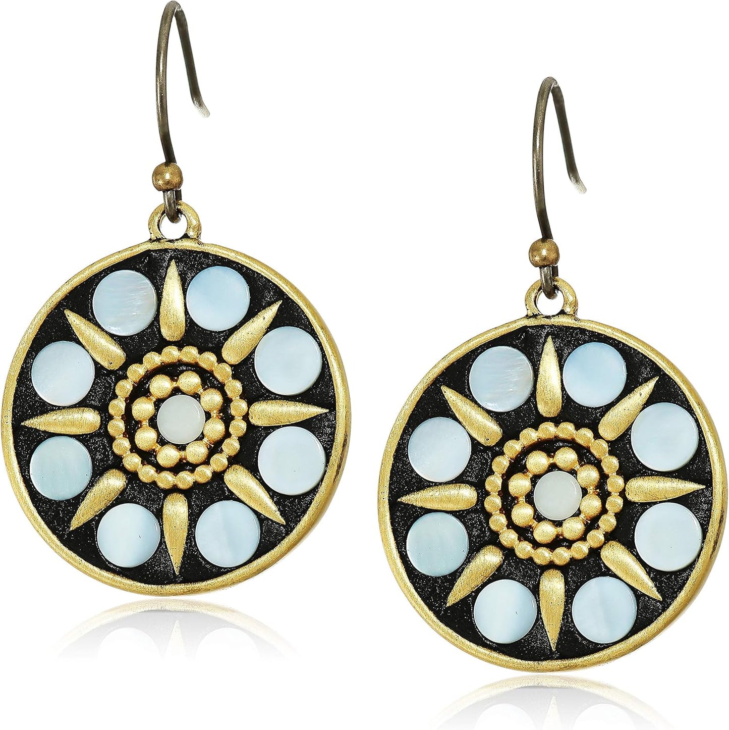 Gold-Tone Hammered Mother-Of-Pearl Circle Drop Earrings