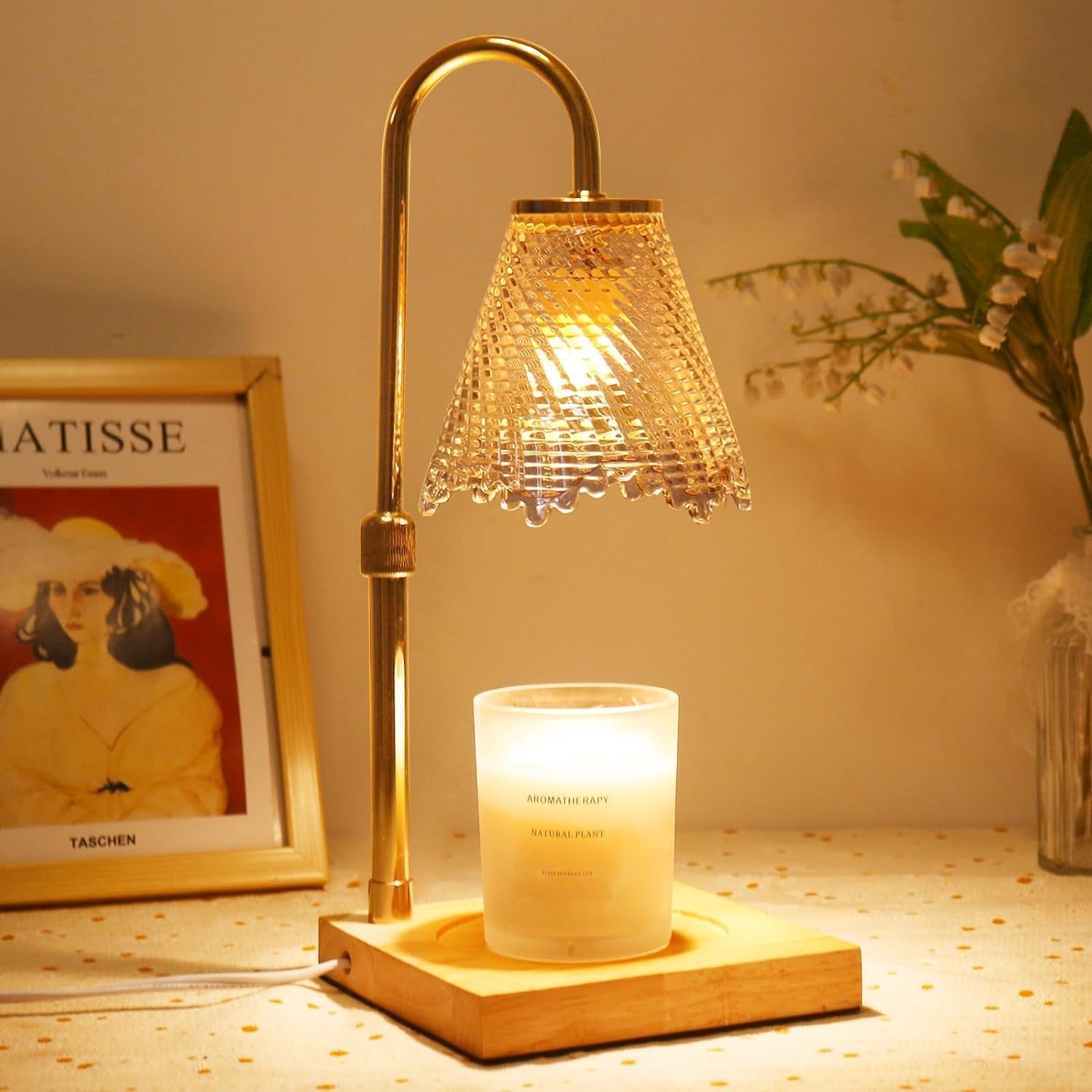 Adjustable Candle Warmer Lamp with Timer: 3 Timing Mode, 35W Safety Anti-Scalding, 4 Level Dimming Guard the Romantic Night - Wax Warmer for Scented Wax for Home Decor Gifts (Transparent)