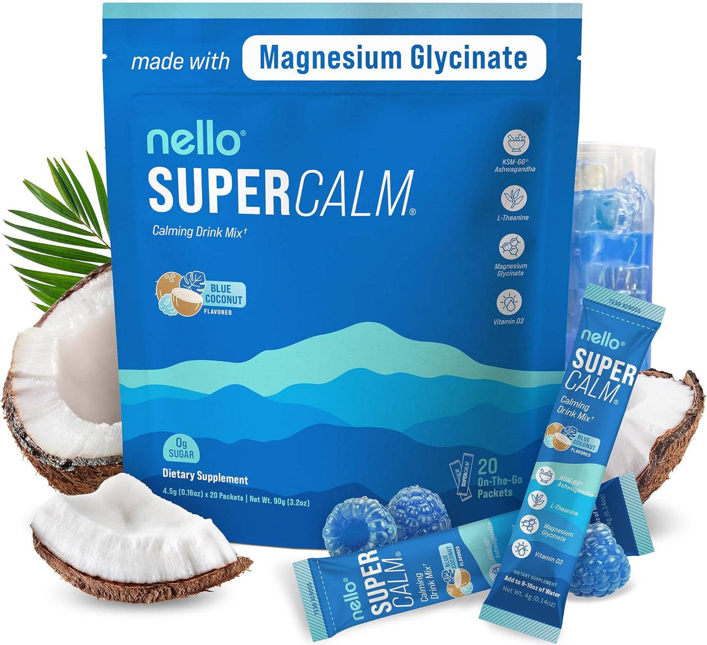 Supercalm Drink Mix - Ashwagandha KSM 66, Magnesium Glycinate, L-Theanine, Vitamin D3 - Ashwagandha Root Extract, Magnesium & L-Theanine Supplement - Focus & Support (30 Servings) TLBH