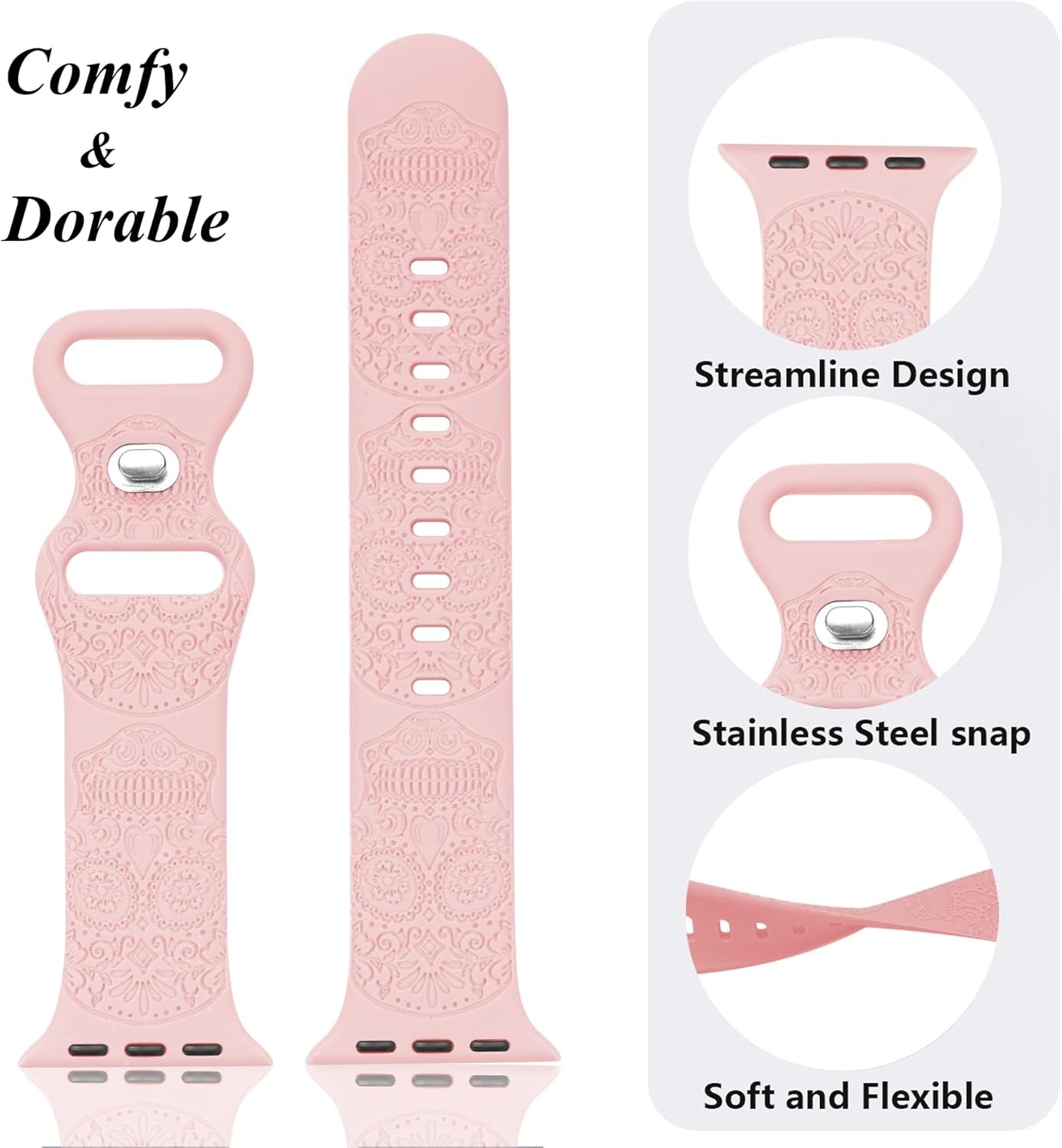 Compatible with Watch Bands 38Mm 40Mm 41Mm 42Mm 44Mm 45Mm,Engraved Skull Silicone Band for Iwatch Series 7/6/5/4/3/2/1/SE