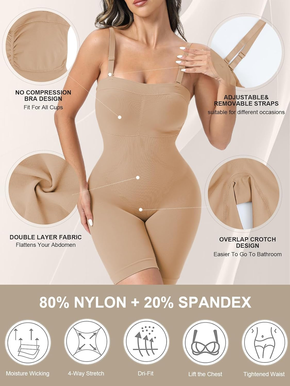 Strapless Shapewear Bodysuit Butt Lifter Body Shaper for Women under Dress Tummy Control Full Body Shapewear