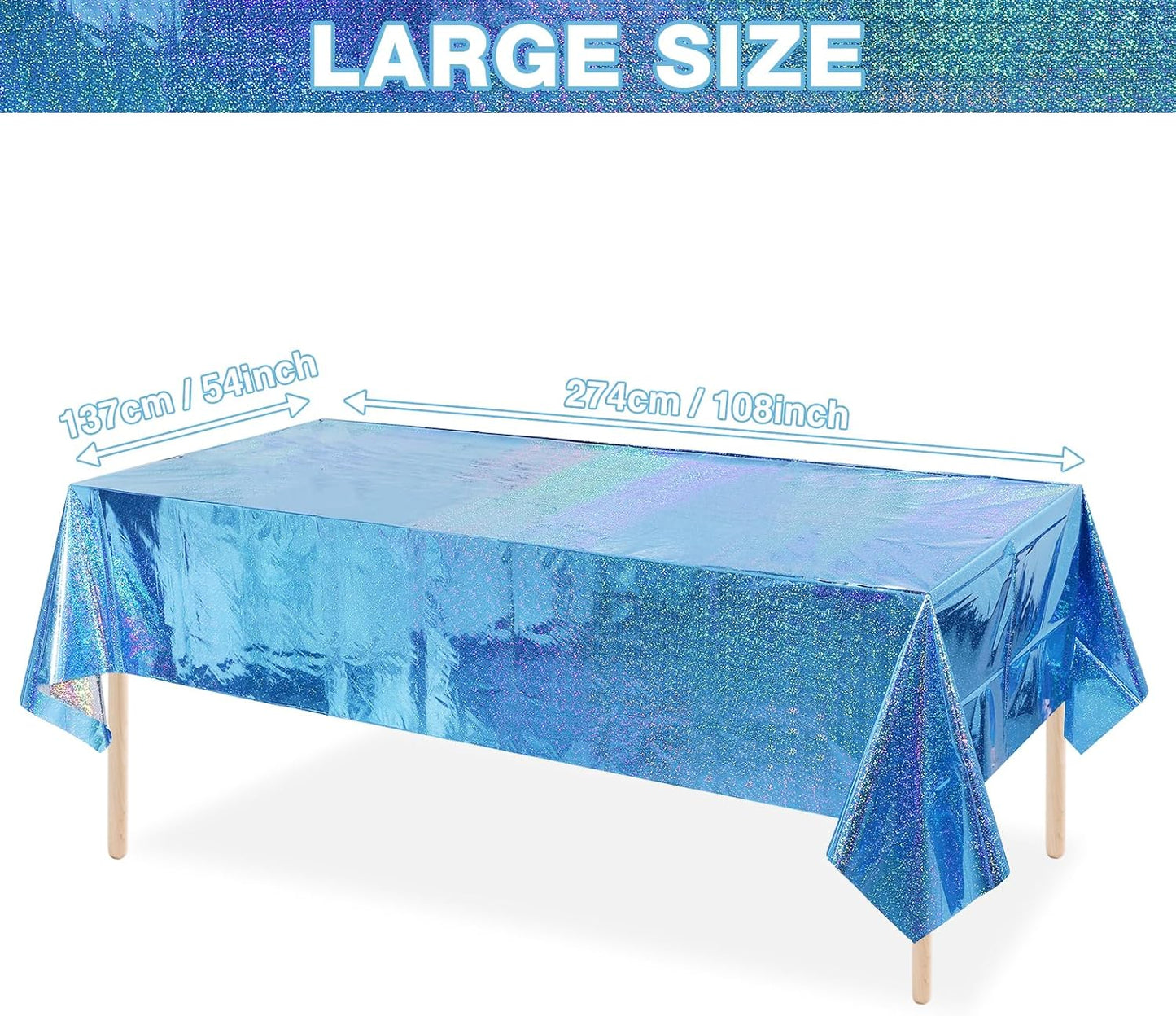 4 Pack Iridescence Plastic Tablecloths Shiny Disposable Laser Rectangle Table Covers Holographic Foil Tablecloth Iridescent Party Decoration Birthday Bridal Wedding Christmas 54" X 108" (Blue)