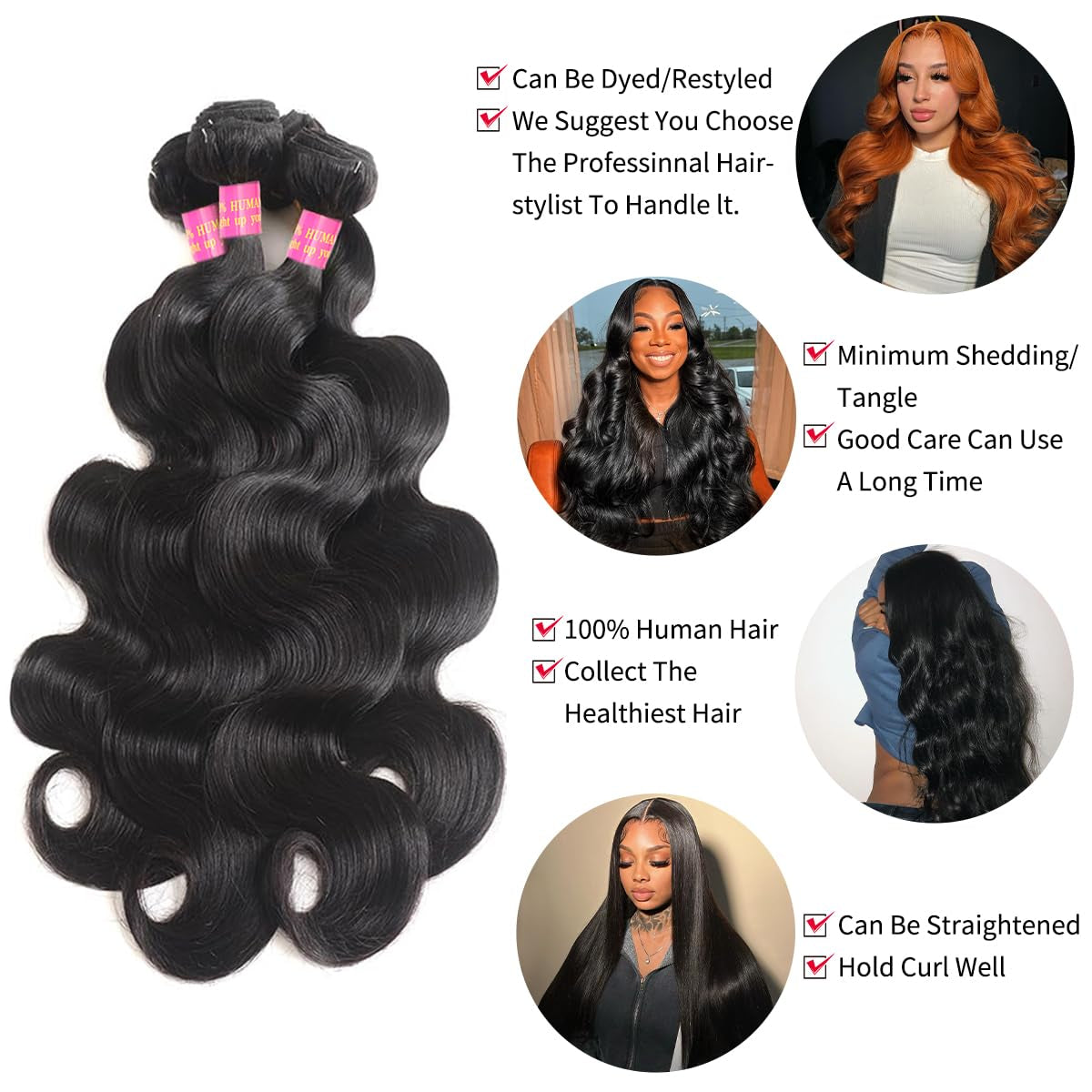 Human Hair Bundles 20 22 24 26 Inch 12A Body Wave Bundles Human Hair 100% Unprocessed Brazilian Virgin Hair 4 Bundles Human Hair Body Wave Human Hair Extensions Bundles Human Hair Natural Black