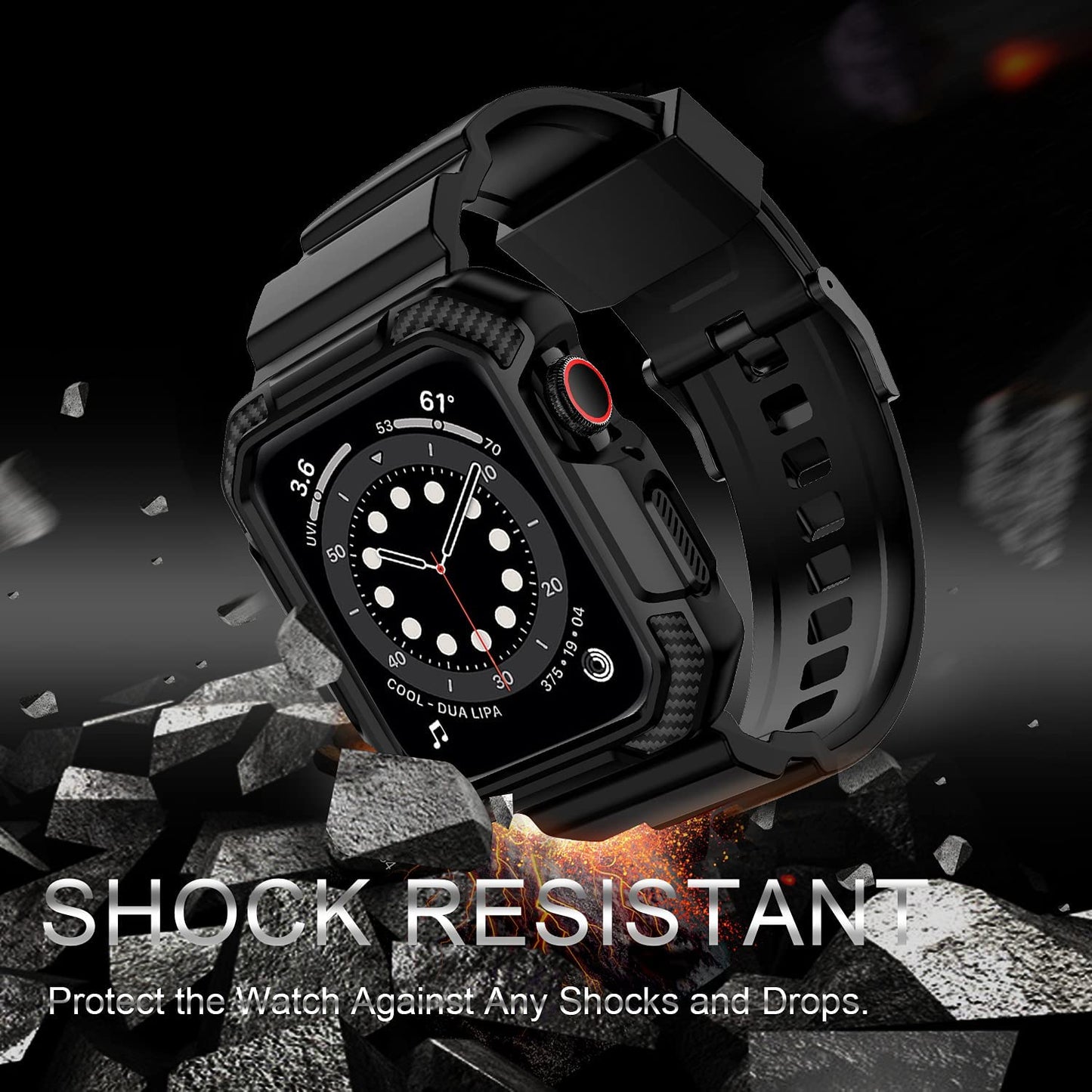 Compatible with Apple Watch Band 45Mm 44Mm 42Mm with Case, Shockproof Rugged Band Strap for Iwatch SE SE2 Series 9/8/7/6/5/4/3/2/1 45Mm 44Mm 42Mm with Bumper Case Cover Men Women, Matte Black