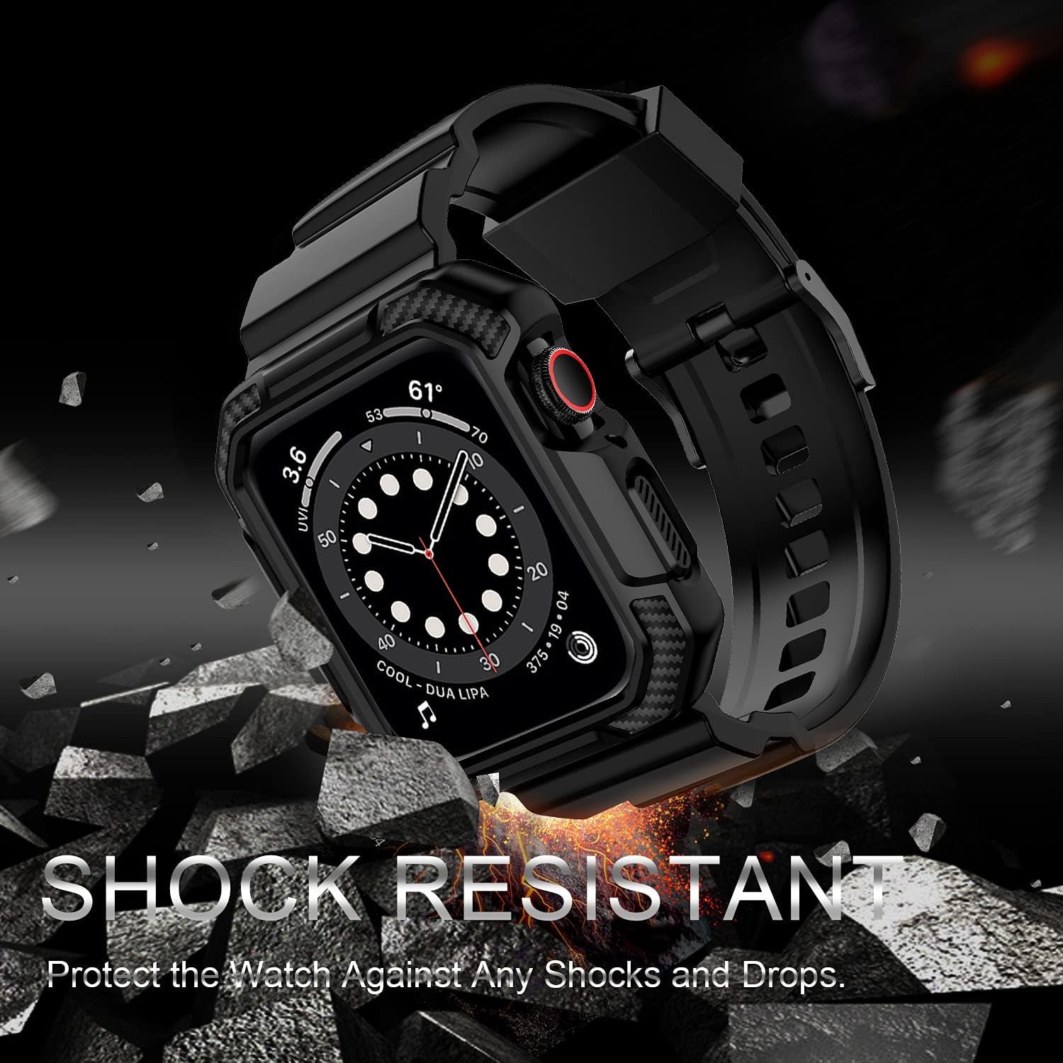 Compatible with Apple Watch Band 45Mm/44Mm/42Mm-Series 3/2/1 with Case, Shockproof Rugged Band Strap for Iwatch SE2 SE Series 9/8/7/6/5/4/3/2/1 with Bumper Case Cover Men Women, Matte Black