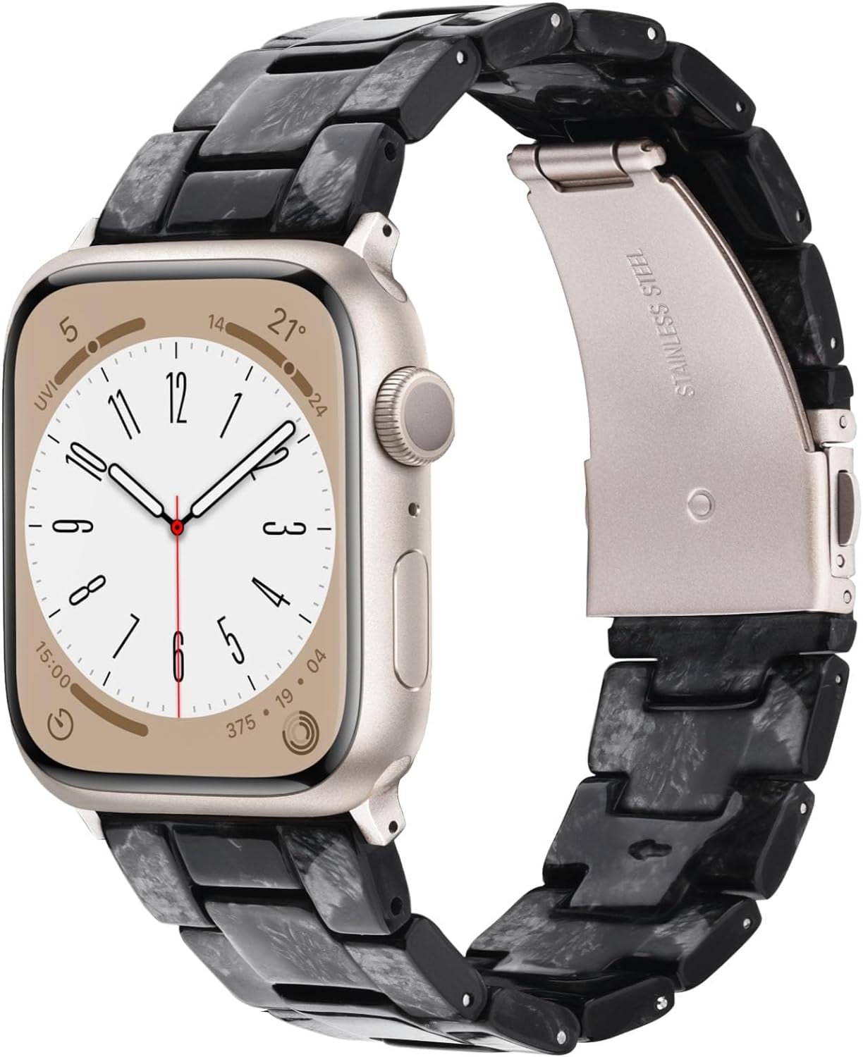 Lightweight Apple Watch Bands, Fashion Slim Resin Apple Watch Series 9/8/7 Band Starlight Stainless Steel Buckle Apple Watch Strap Compatible Iwatch Series SE/6/5/4/3/2/1 Women Men(Marble