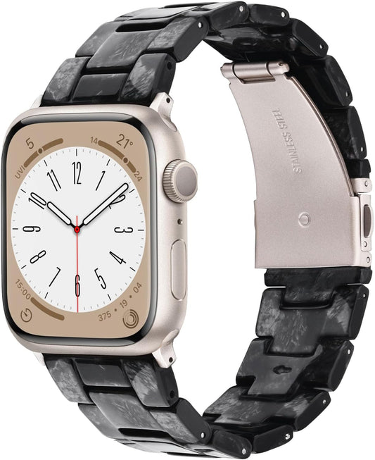 Lightweight Apple Watch Bands, Fashion Slim Resin Apple Watch Series 9/8/7 Band Starlight Stainless Steel Buckle Apple Watch Strap Compatible Iwatch Series SE/6/5/4/3/2/1 Women Men(Marble
