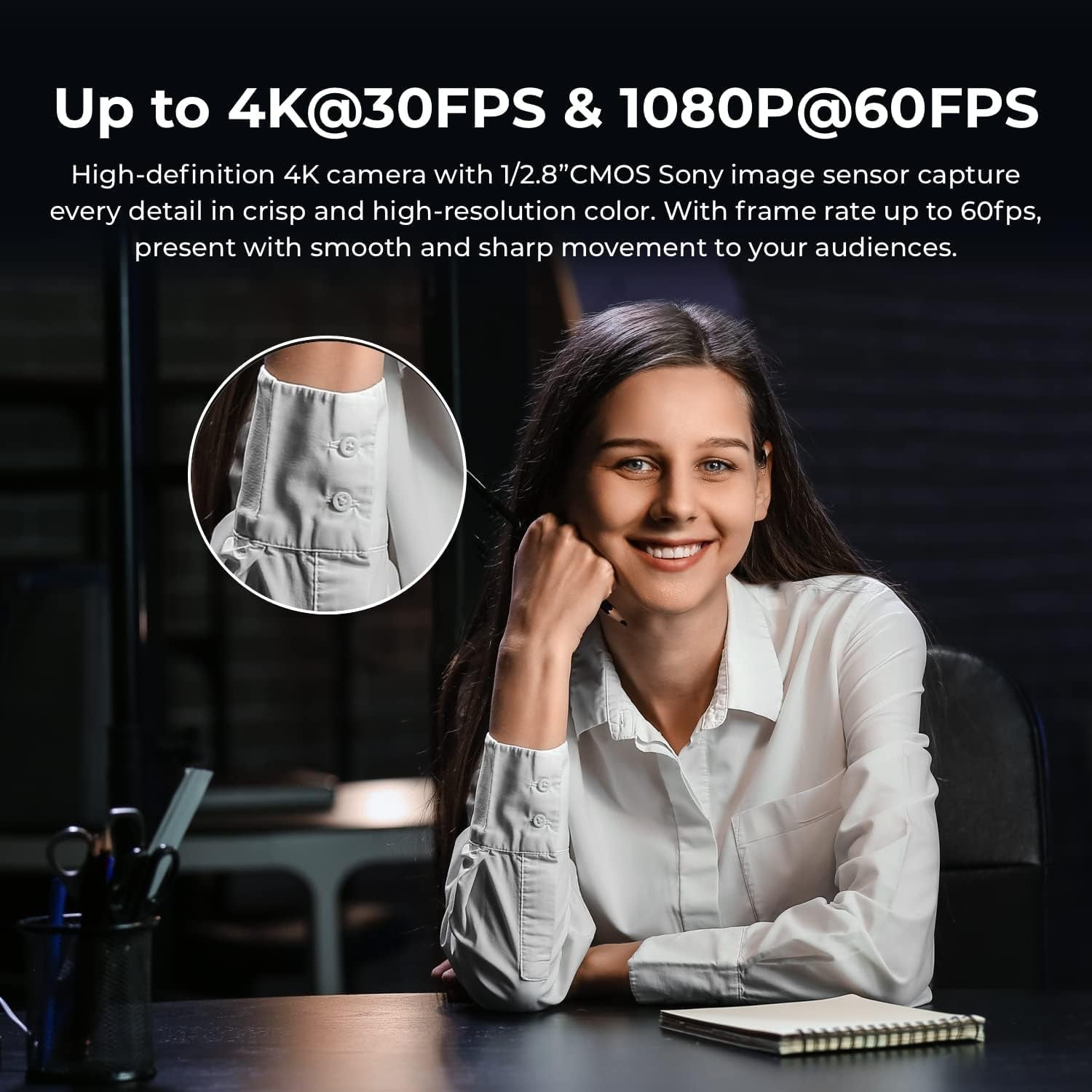 Meet Ai-Powered 4K Webcam, AI Framing & Autofocus, Webcam with Microphone, Background Bokeh, 60 FPS, HDR Low-Light Correction, Beauty Mode, Webcam for PC, Streaming, Conference, Gaming, Etc.